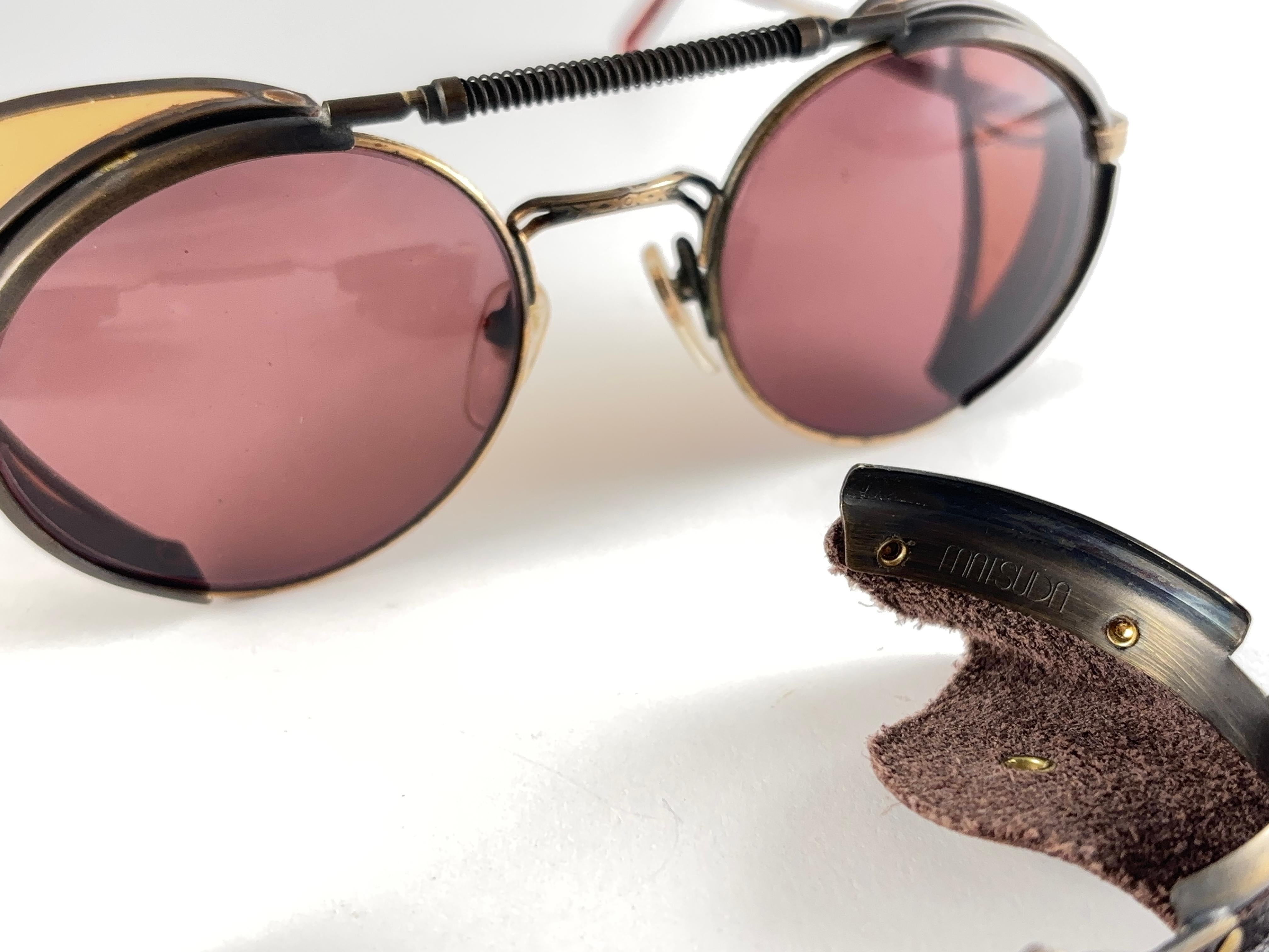 New Vintage Matsuda 2809 Copper & Leather Collector Item 1990 Japan Sunglasses en vente 5