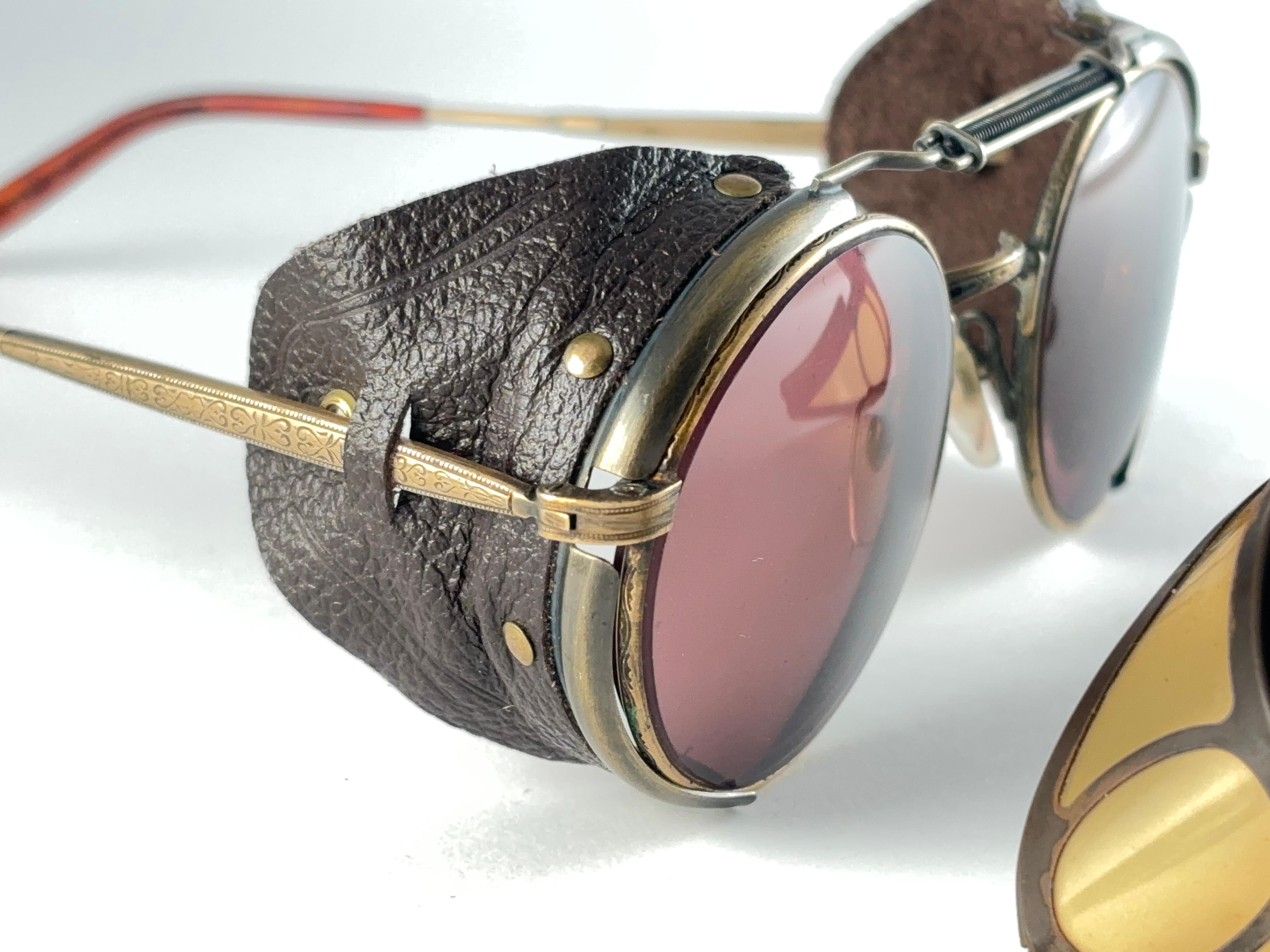 Gris New Vintage Matsuda 2809 Copper & Leather Collector Item 1990 Japan Sunglasses en vente