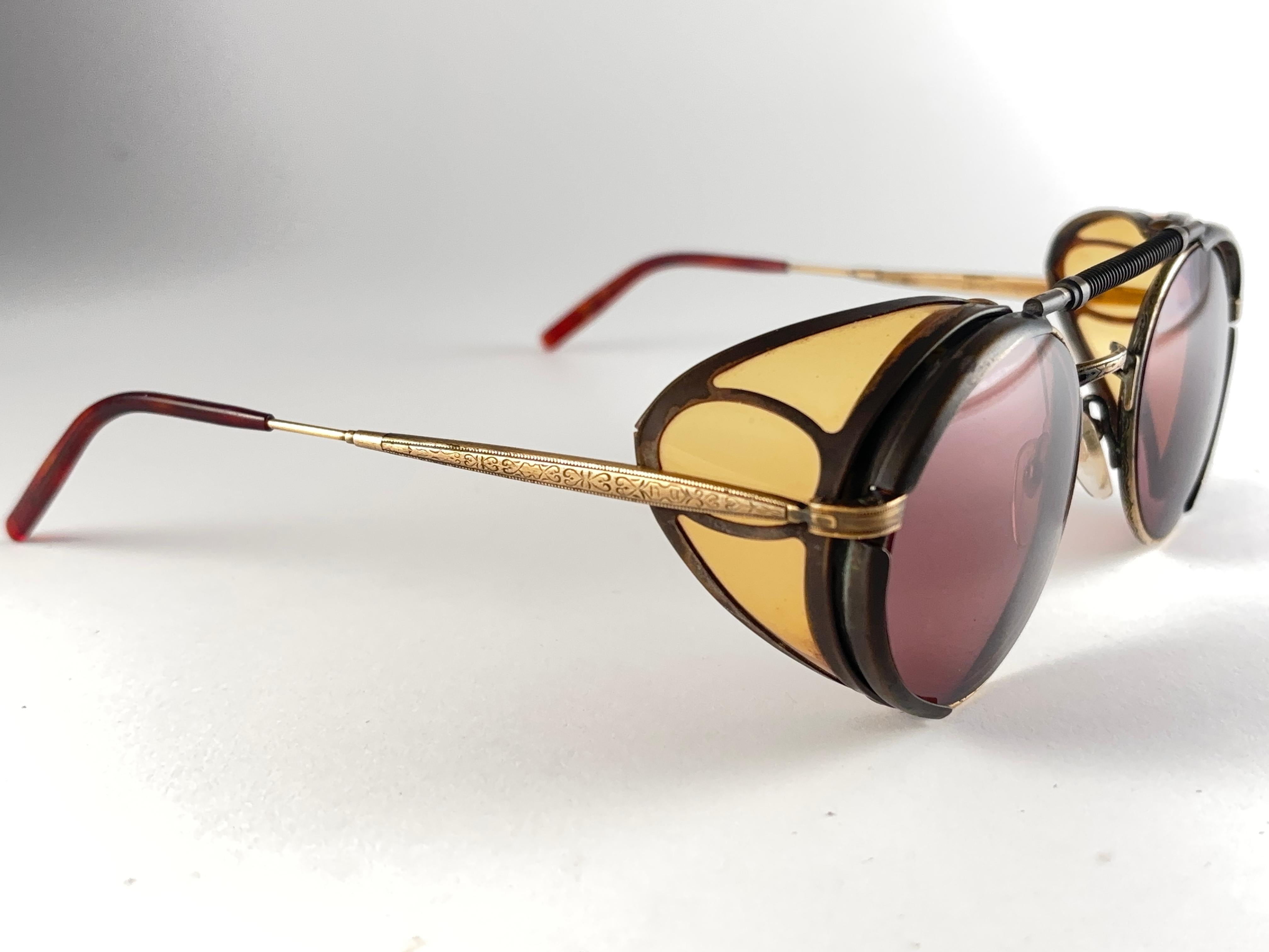 New Vintage Matsuda 2809 Copper & Leather Collector Item 1990 Japan Sunglasses en vente 3