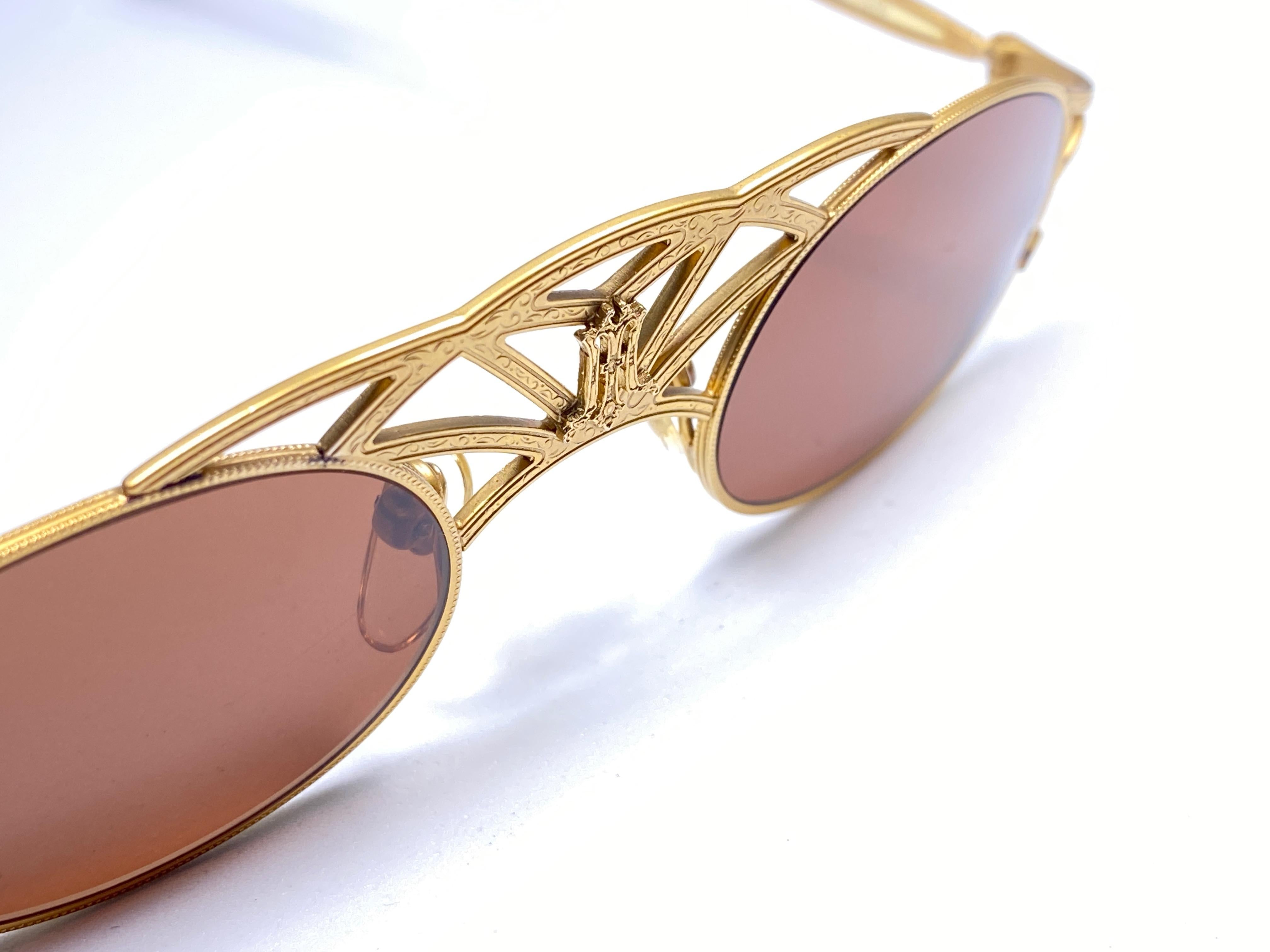 New Vintage Matsuda 2844 Crown Gold Matte Inserts 1990 Made in Japan Sunglasses In New Condition In Baleares, Baleares