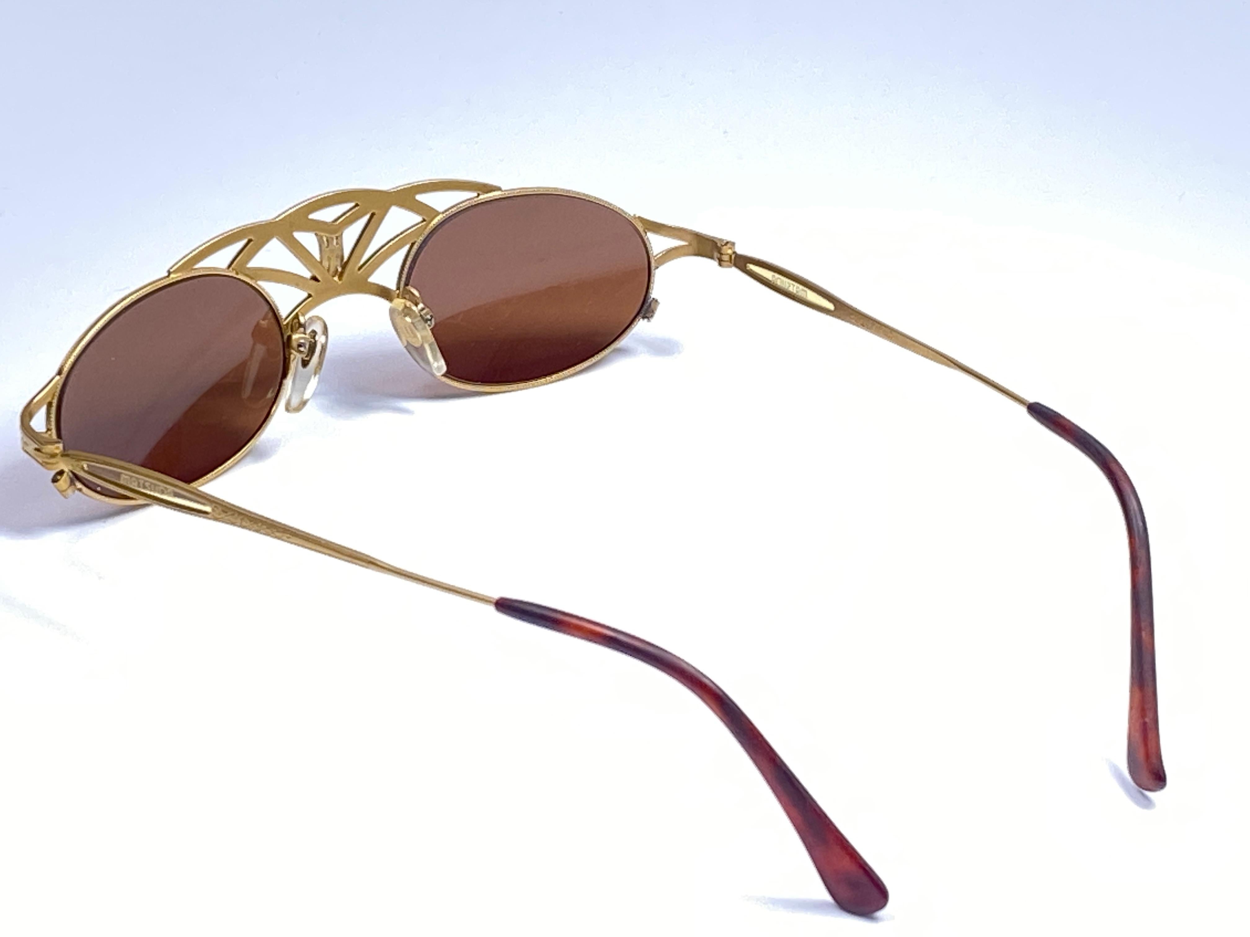 Women's or Men's New Vintage Matsuda 2844 Crown Gold Matte Inserts 1990 Made in Japan Sunglasses