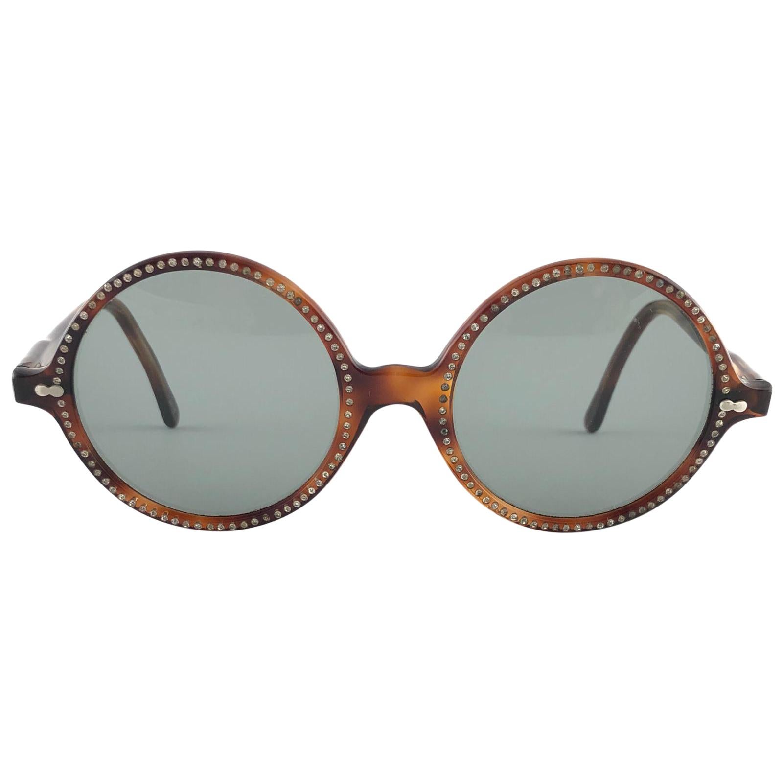 New Vintage May Round Tortoise & Rhinestones Medium 1970's Sunglasses