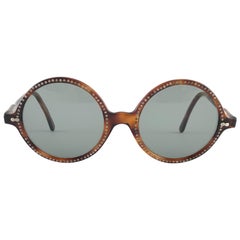 Nuevas gafas de sol Vintage May Round Tortoise & Rhinestones Medium años 70