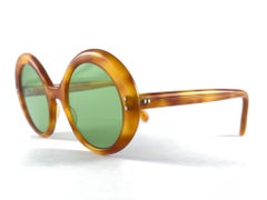 New Vintage May Tortoise Round Frame Flat Green Lenses 60'S Usa Sunglasses