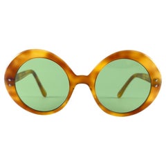 New Vintage May Tortoise Round Frame Flat Green Lenses 60'S Usa Sunglasses