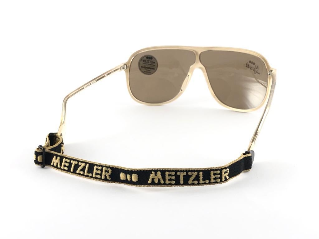 Women's or Men's New Vintage Metzler 252 Beige & Brown Sports Sunglasses Made in Germany 1980's