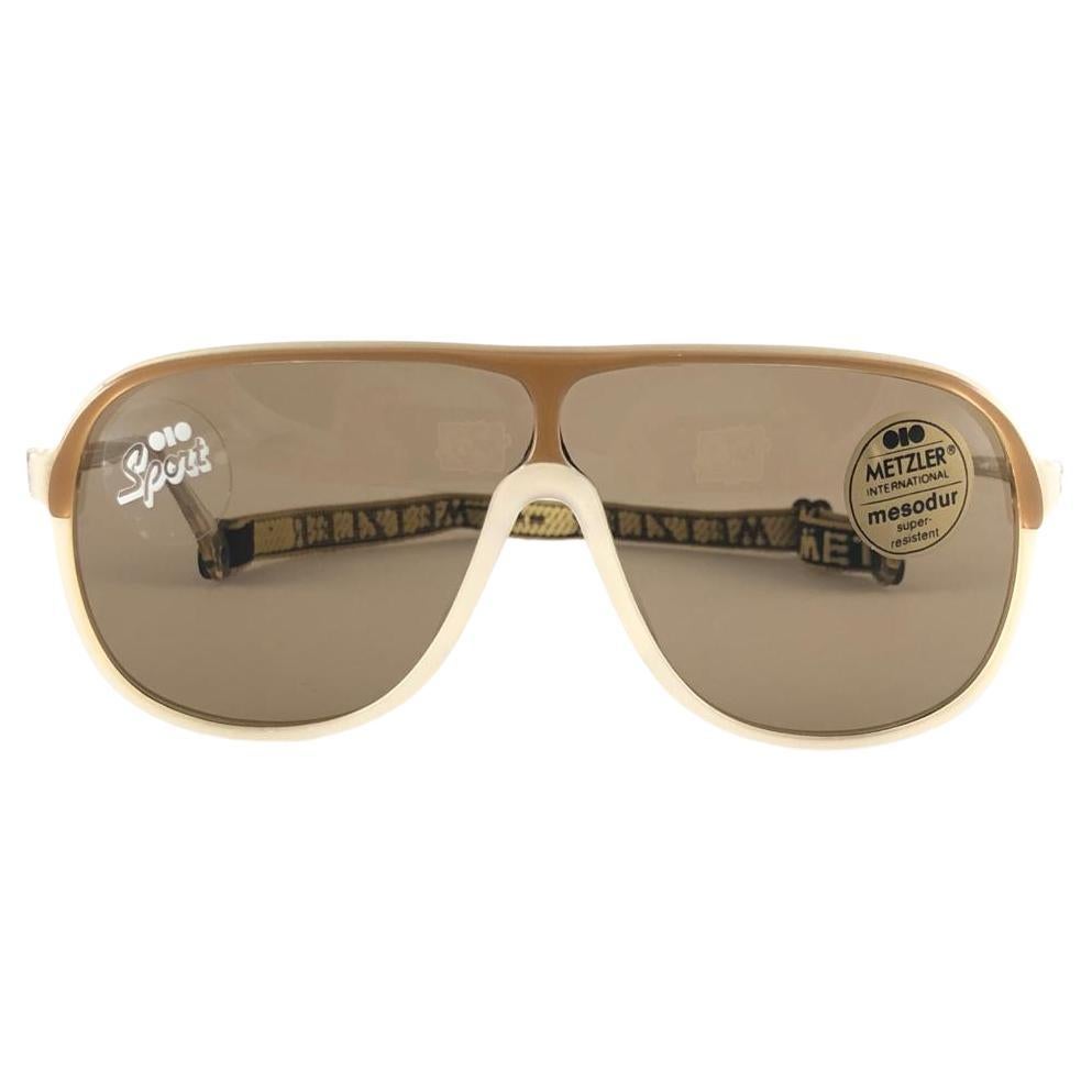 New Vintage Metzler 252 Beige & Brown Sports Sunglasses Made in Germany 1980's