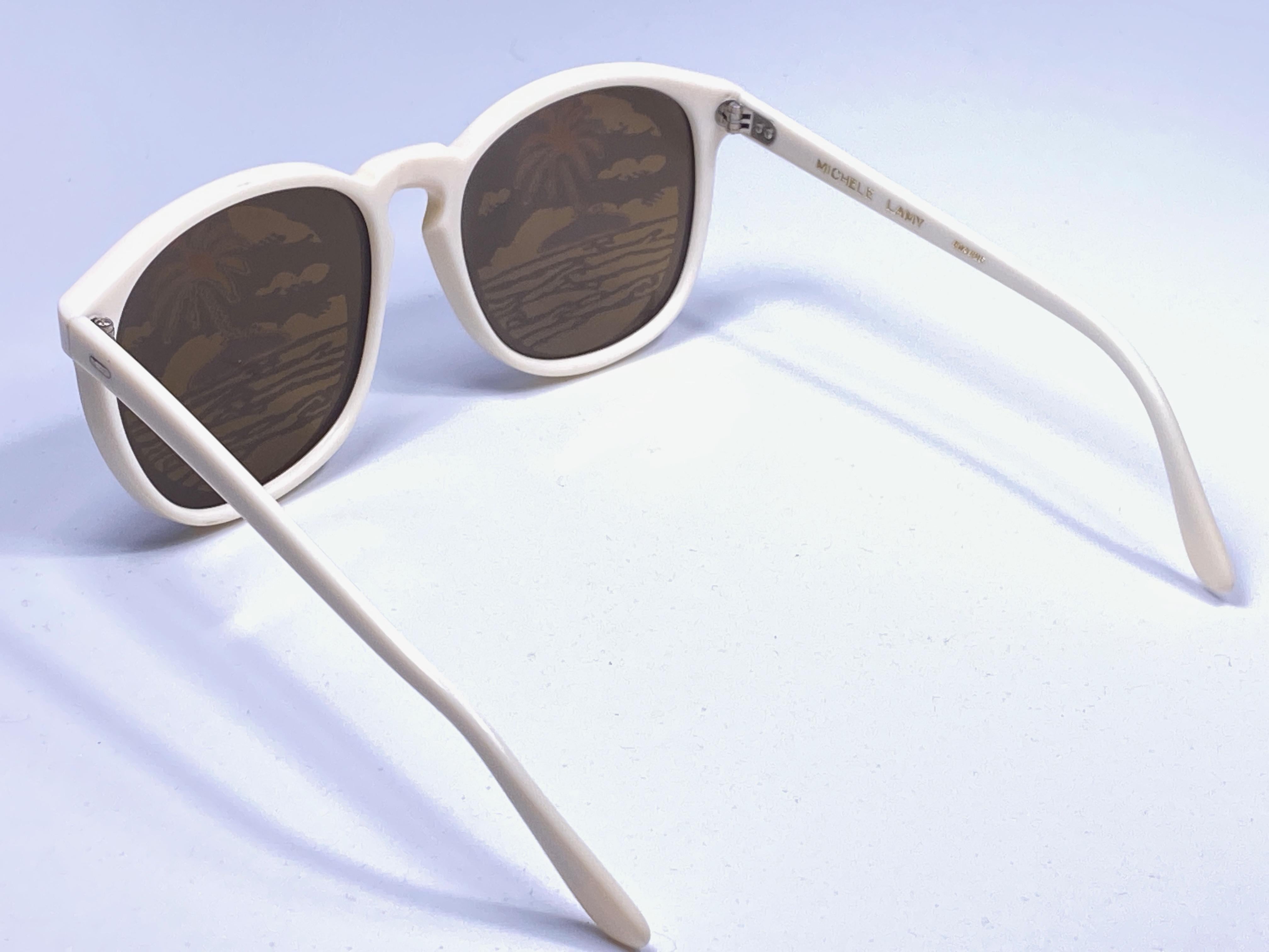 New Vintage Michele Lamy Diffuse White Frame Mirror Print Rick Owens Sunglasses Neuf - En vente à Baleares, Baleares