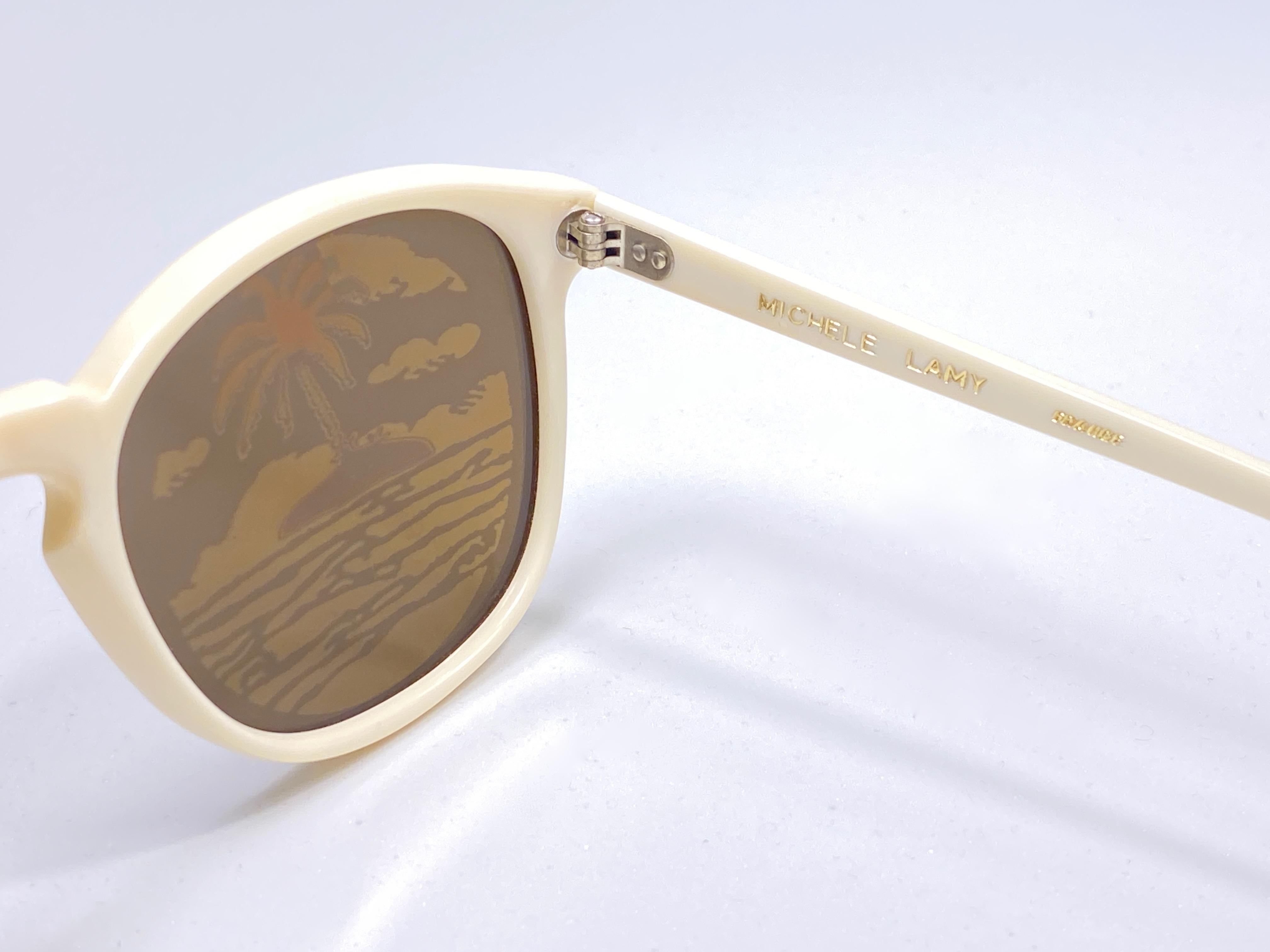 New Vintage Michele Lamy Diffuse White Frame Mirror Print Rick Owens Sunglasses Unisexe en vente