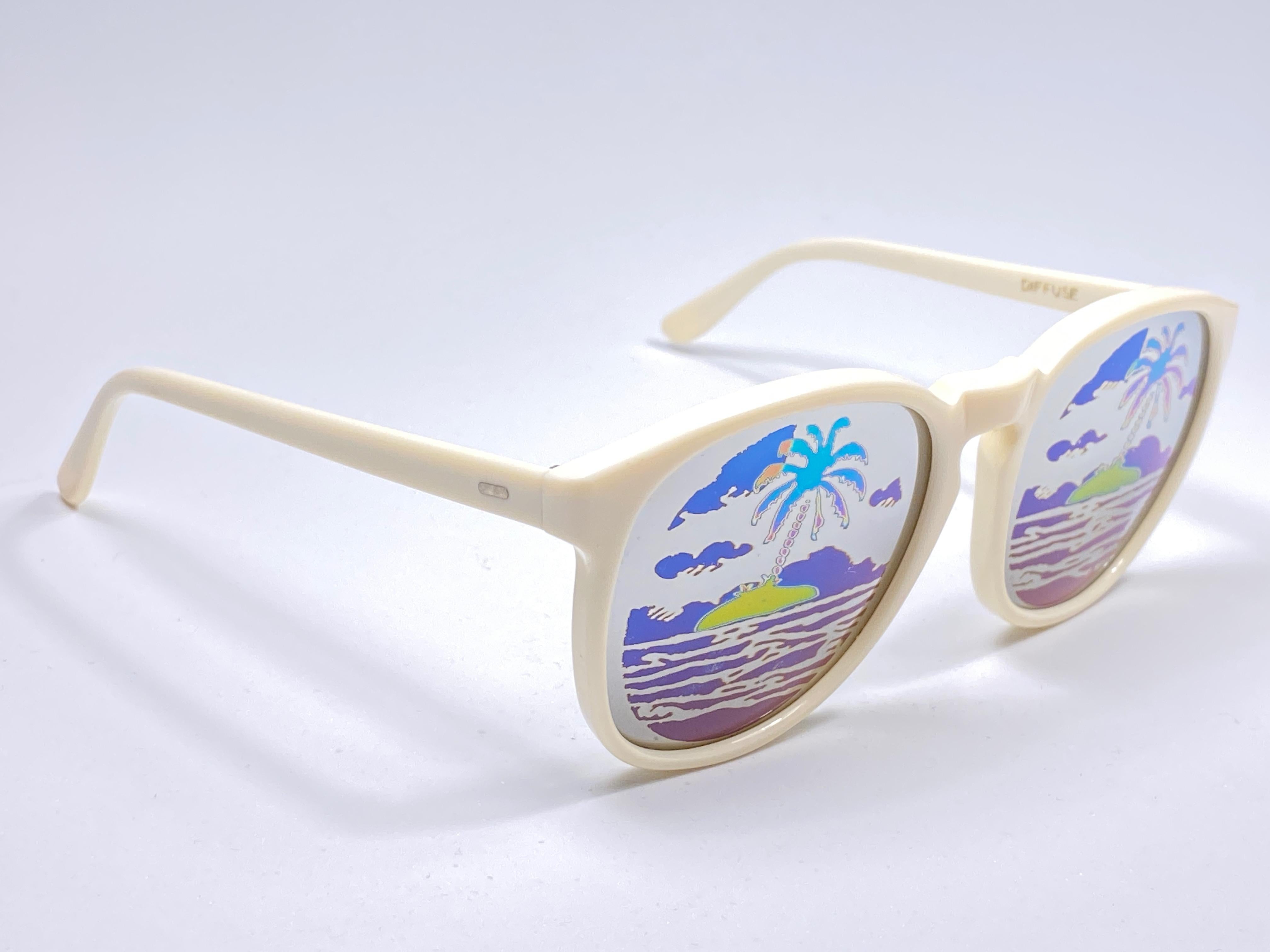 New Vintage Michele Lamy Diffuse White Frame Mirror Print Rick Owens Sunglasses en vente 1