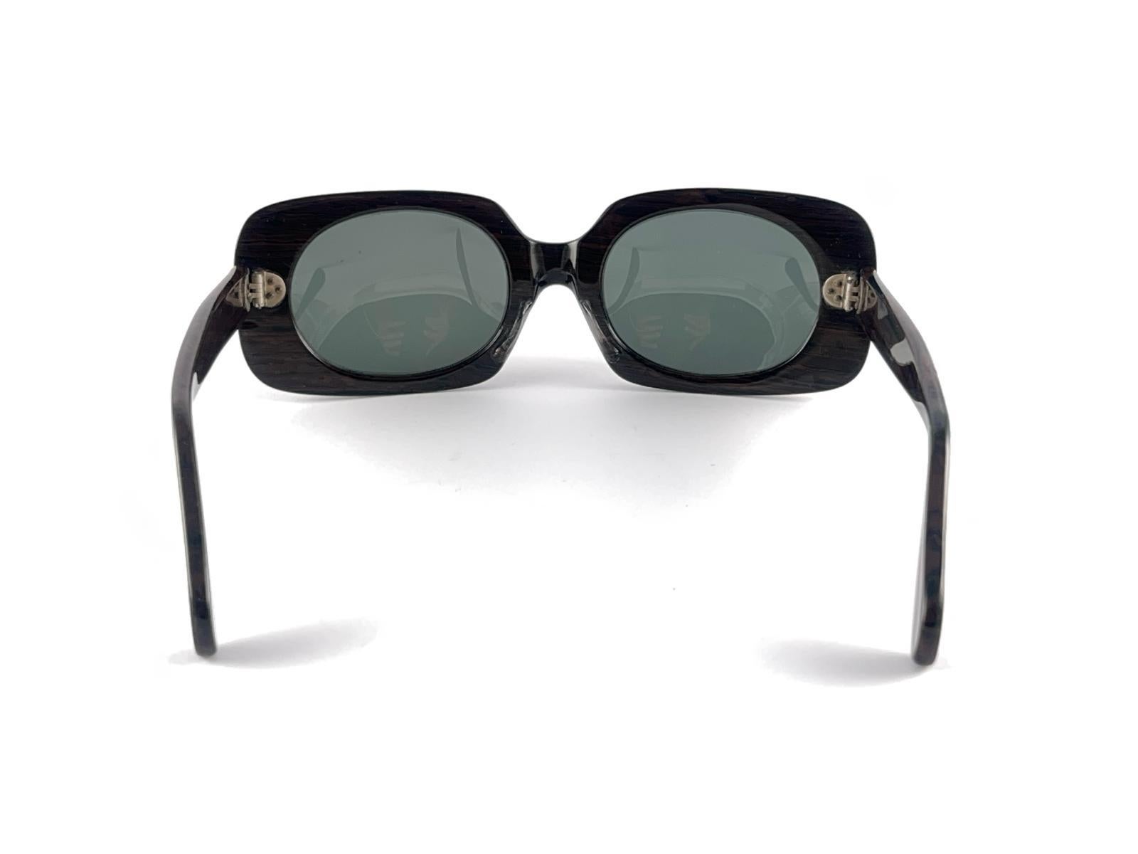 New Vintage Midcentury Dark Wood Pattern Oversized Rectangular Sunglasses 1960'S For Sale 5