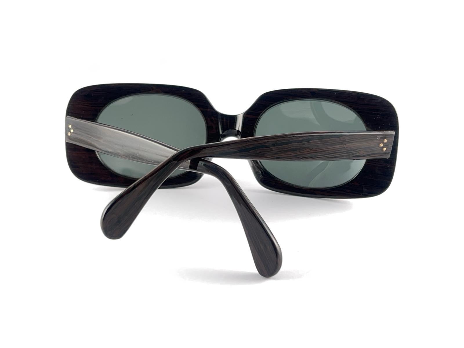 New Vintage Midcentury Dark Wood Pattern Oversized Rectangular Sunglasses 1960'S For Sale 8