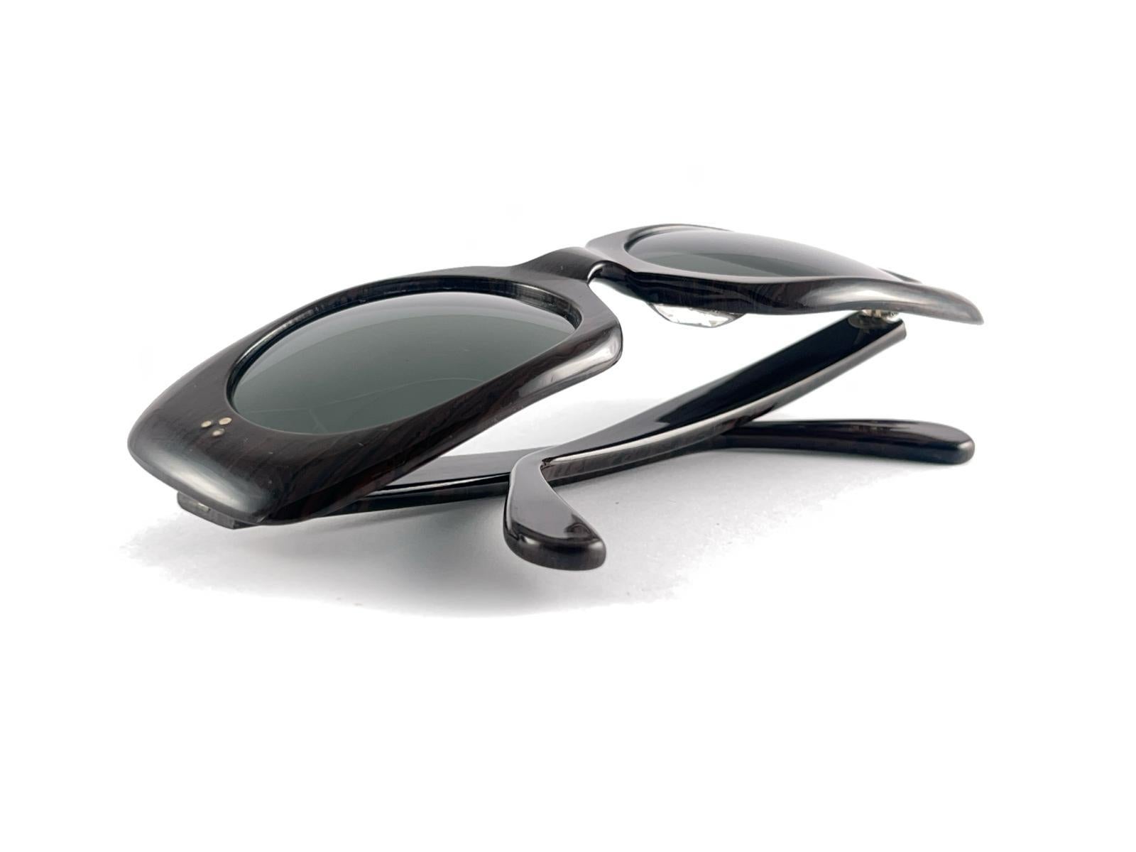 New Vintage Midcentury Dark Wood Pattern Oversized Rectangular Sunglasses 1960'S For Sale 9