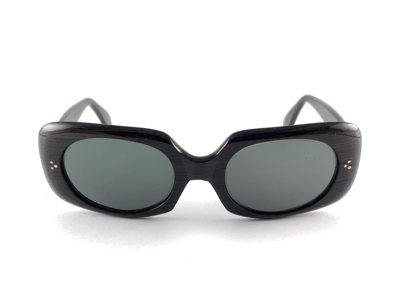 Neue Vintage Midcentury Dark Wood Pattern Oversized Rectangular Sunglasses 1960'S im Zustand „Hervorragend“ im Angebot in Baleares, Baleares