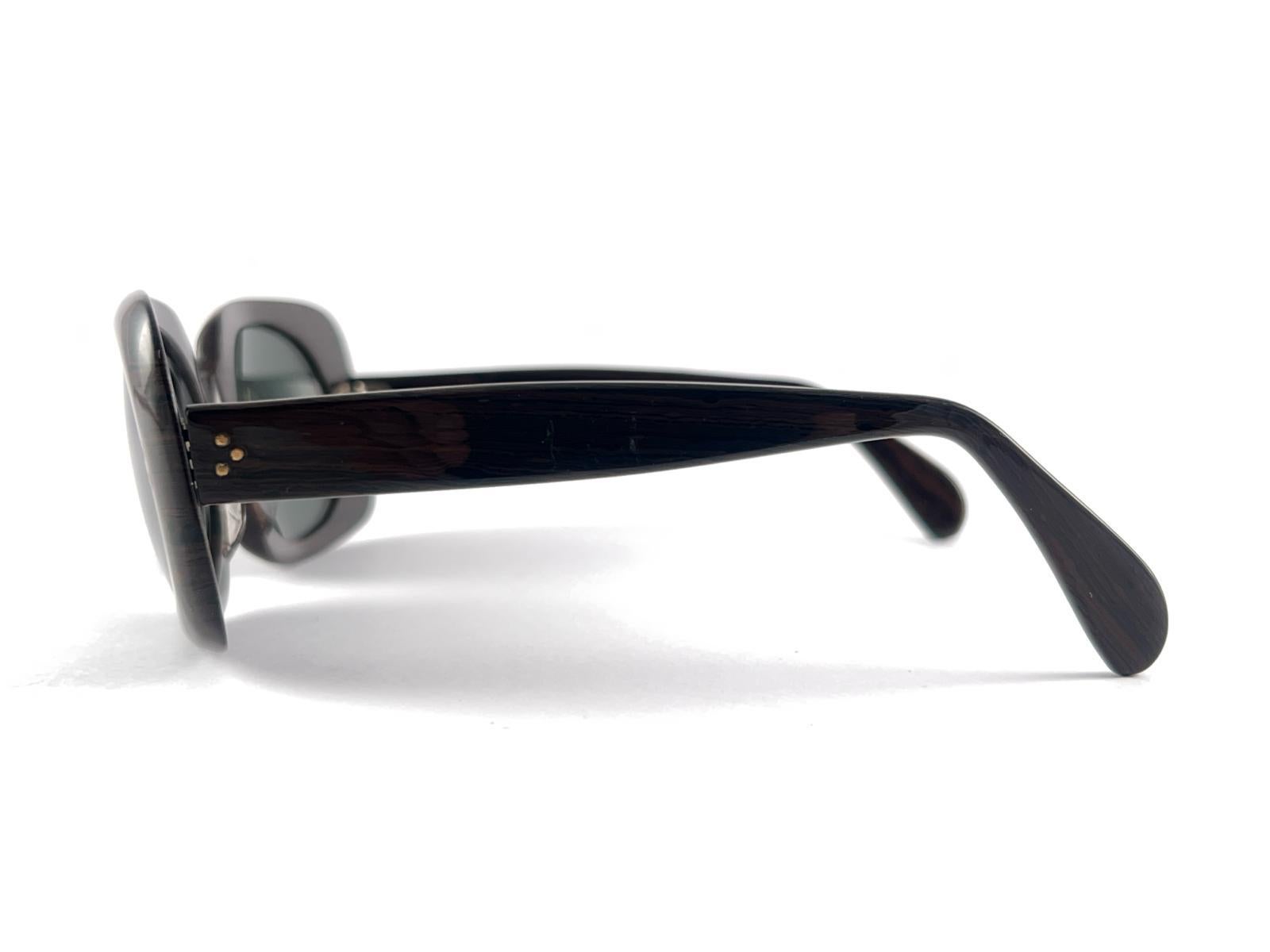 Neue Vintage Midcentury Dark Wood Pattern Oversized Rectangular Sunglasses 1960'S im Angebot 1