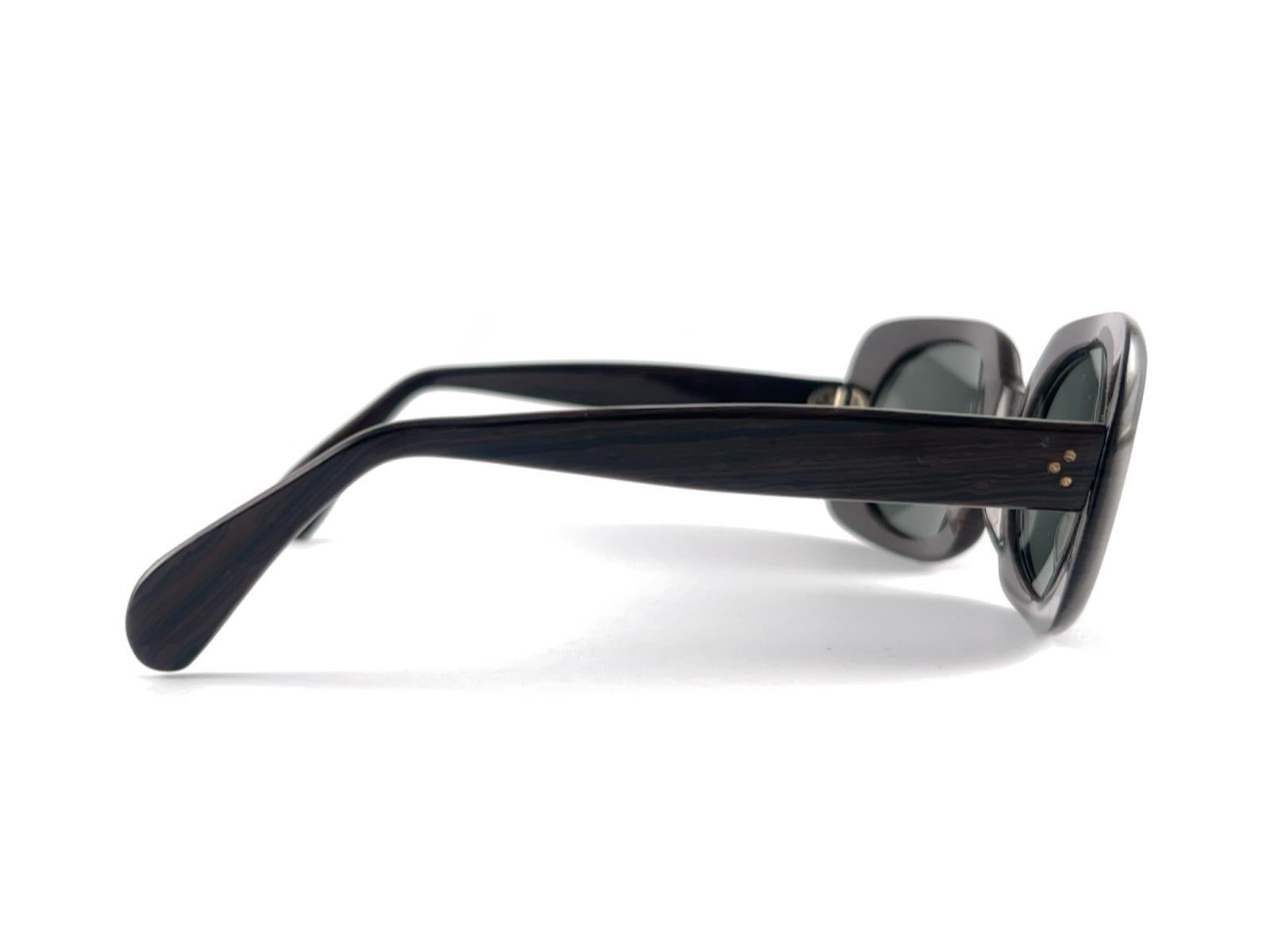 Neue Vintage Midcentury Dark Wood Pattern Oversized Rectangular Sunglasses 1960'S im Angebot 2