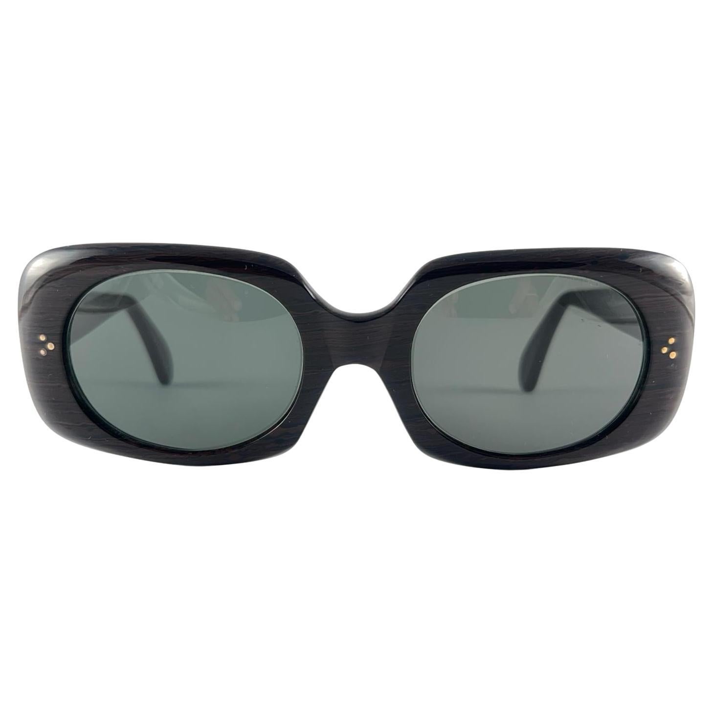 New Vintage Midcentury Dark Wood Pattern Oversized Rectangular Sunglasses 1960'S For Sale