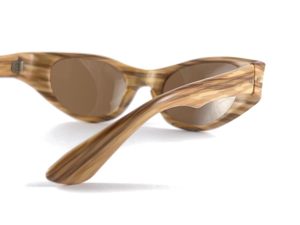 New Vintage Midcentury Drift Wood Style Acetate Frame 1960'S Sunglasses France For Sale 5