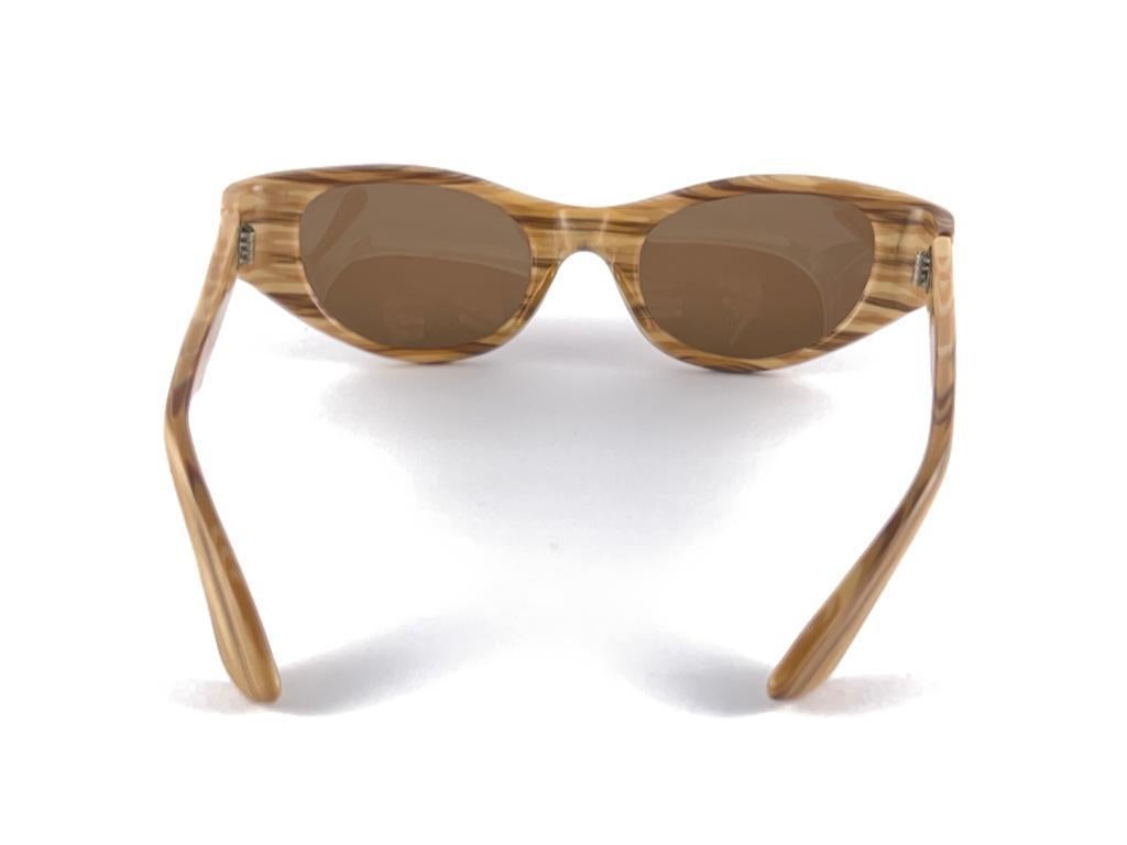 New Vintage Midcentury Drift Wood Style Acetate Frame 1960'S Sunglasses France For Sale 6