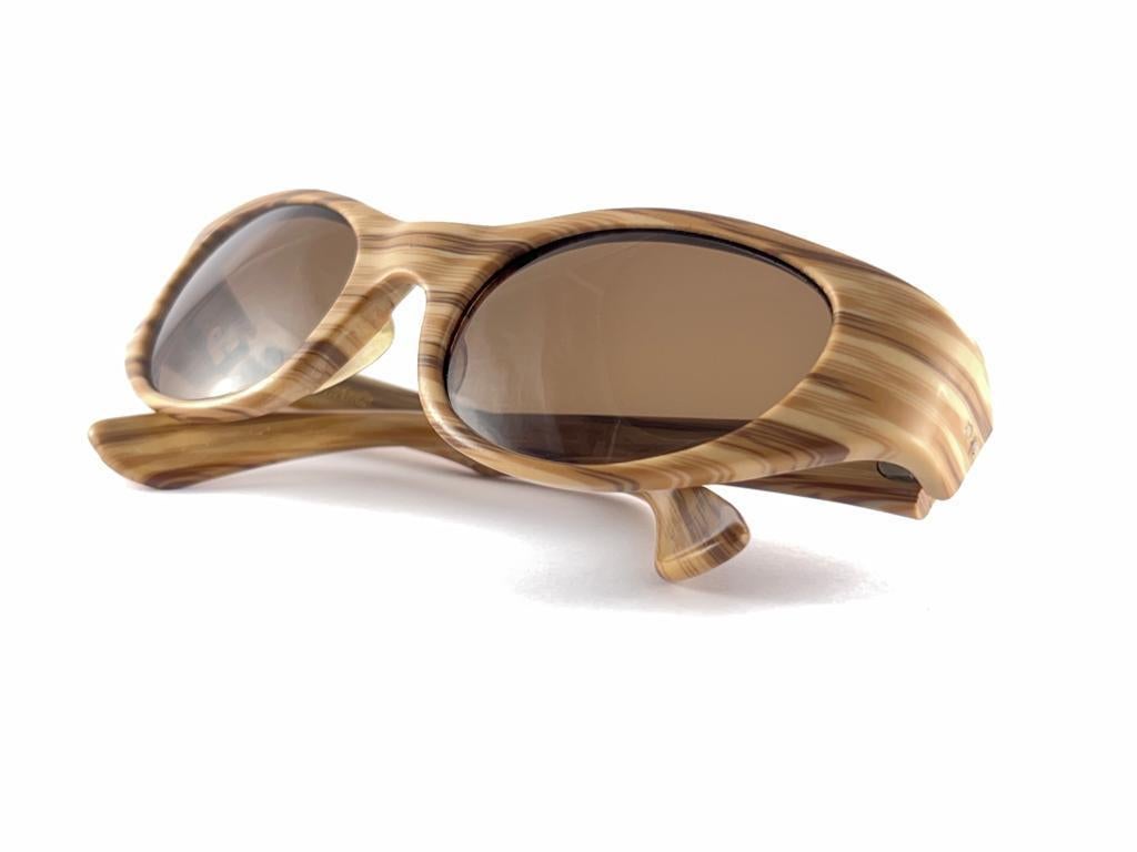 New Vintage Midcentury Drift Wood Style Acetate Frame 1960'S Sunglasses France For Sale 9