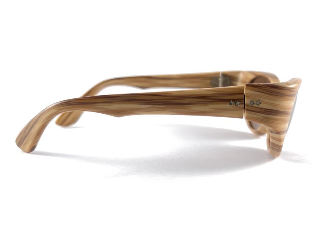 New Vintage Midcentury Drift Wood Style Acetate Frame 1960'S Sunglasses France In Excellent Condition For Sale In Baleares, Baleares