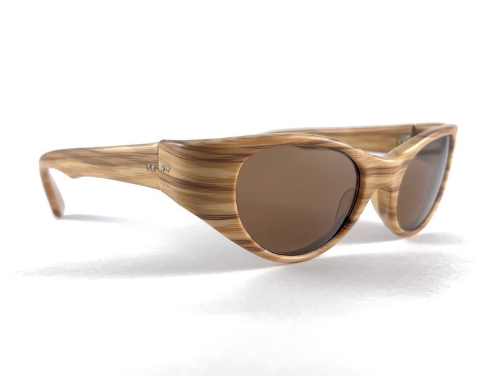Women's or Men's New Vintage Midcentury Drift Wood Style Acetate Frame 1960'S Sunglasses France For Sale