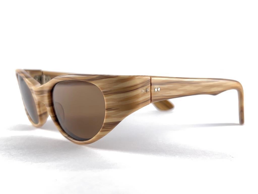 New Vintage Midcentury Drift Wood Style Acetate Frame 1960'S Sunglasses France For Sale 2