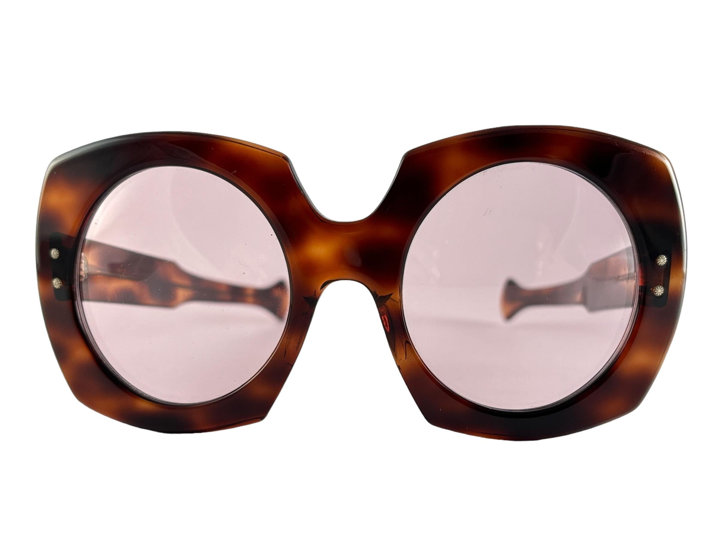 New Vintage Midcentury Oversized Dark Tortoise Frame 1960'S Made In Italy For Sale 2