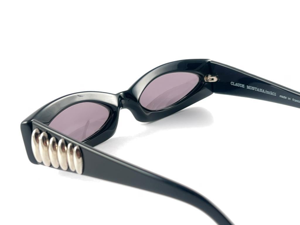 New Vintage Montana 511 Black Rectangular Handmade France 90'S Sunglasses For Sale 7
