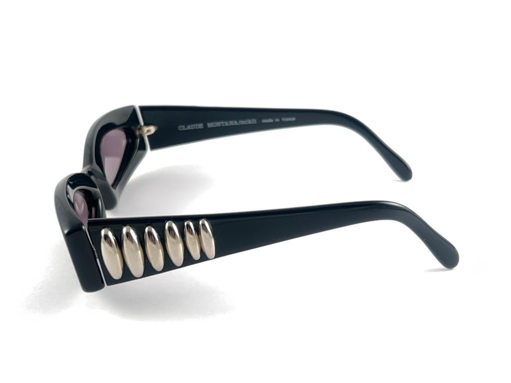 New Vintage Montana 511 Black Rectangular Handmade France 90'S Sunglasses For Sale 2