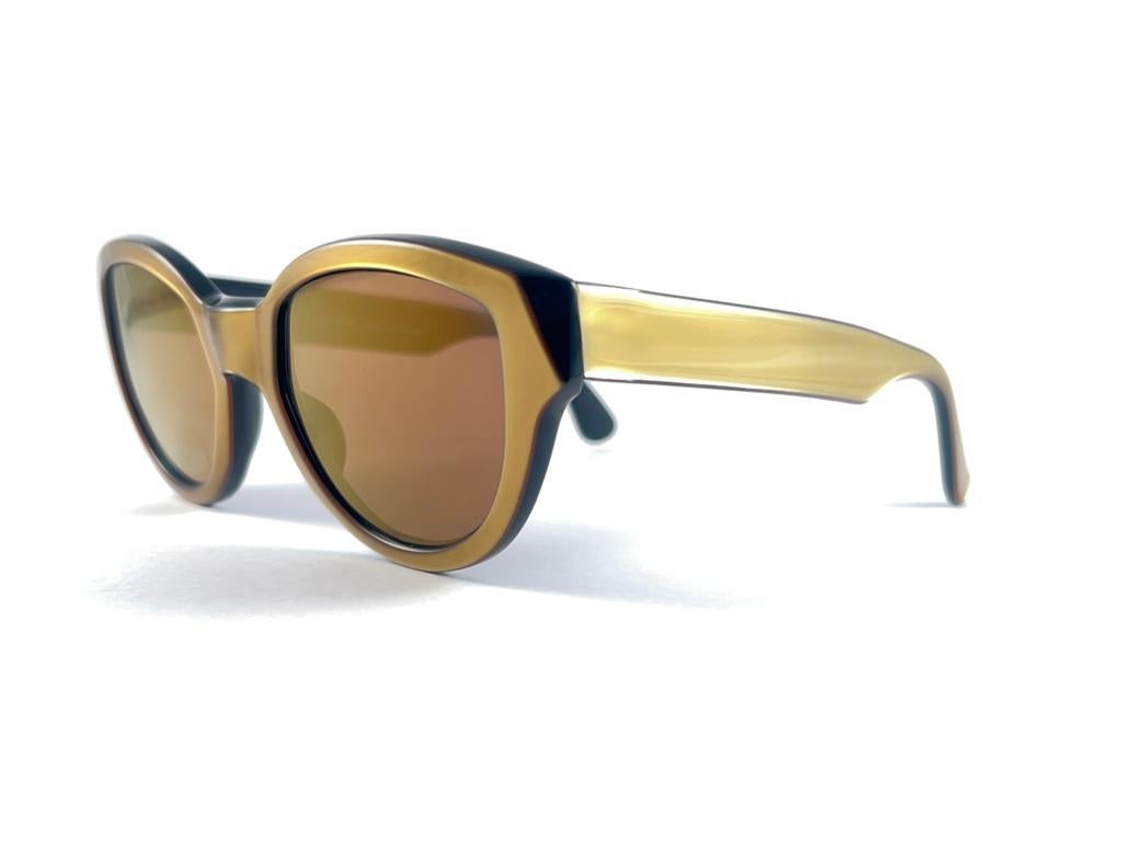 Brown New Vintage Montana 520 Gold & Black Frame Gold Lenses Made In France Sunglasses For Sale