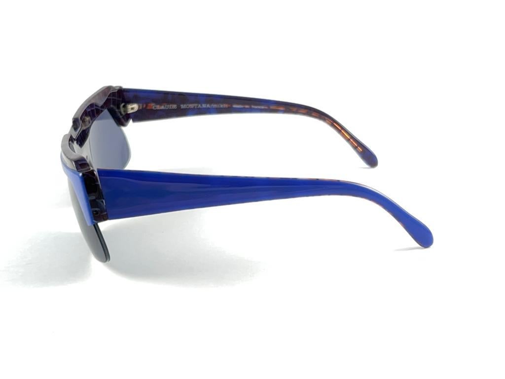 Women's or Men's New Vintage Montana 521  Blue Marbled Frame Handmade In France Sunglasses 80'S For Sale