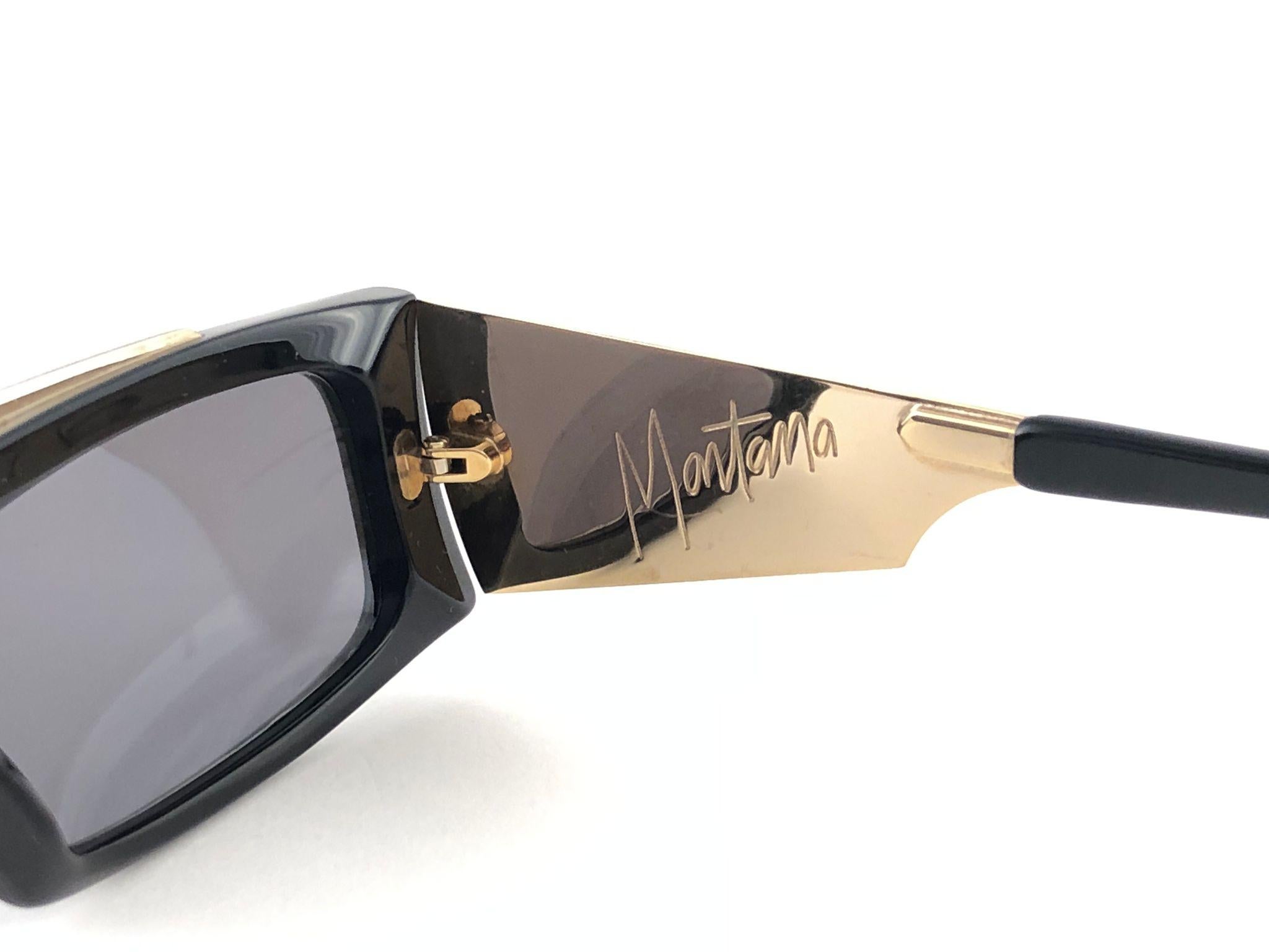 New Vintage Montana 553 Mask Black & Gold Handmade in France Sunglasses 1990 3