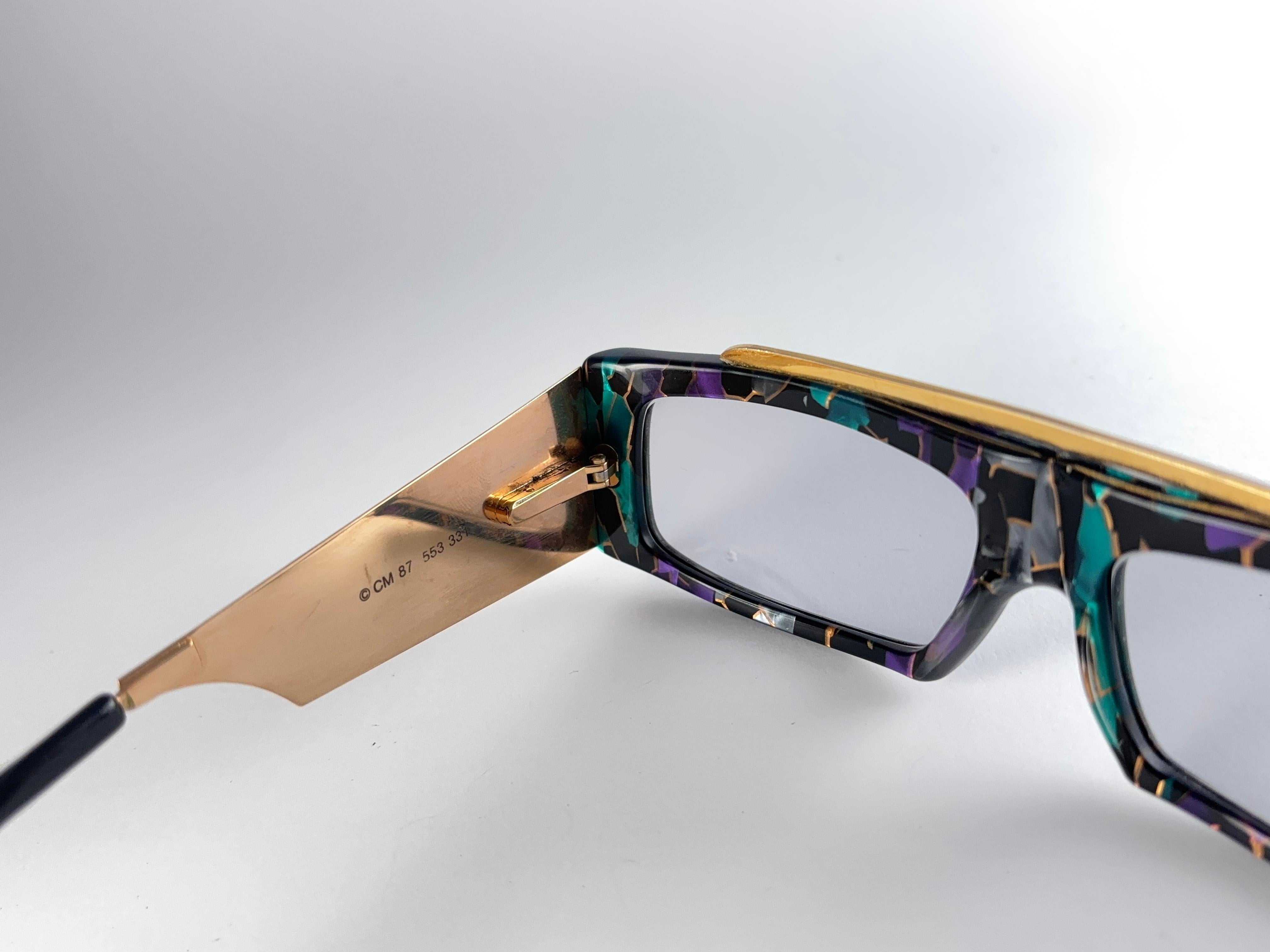 Gray New Vintage Montana 553 Mask Mosaic & Gold Handmade in France Sunglasses 80's For Sale
