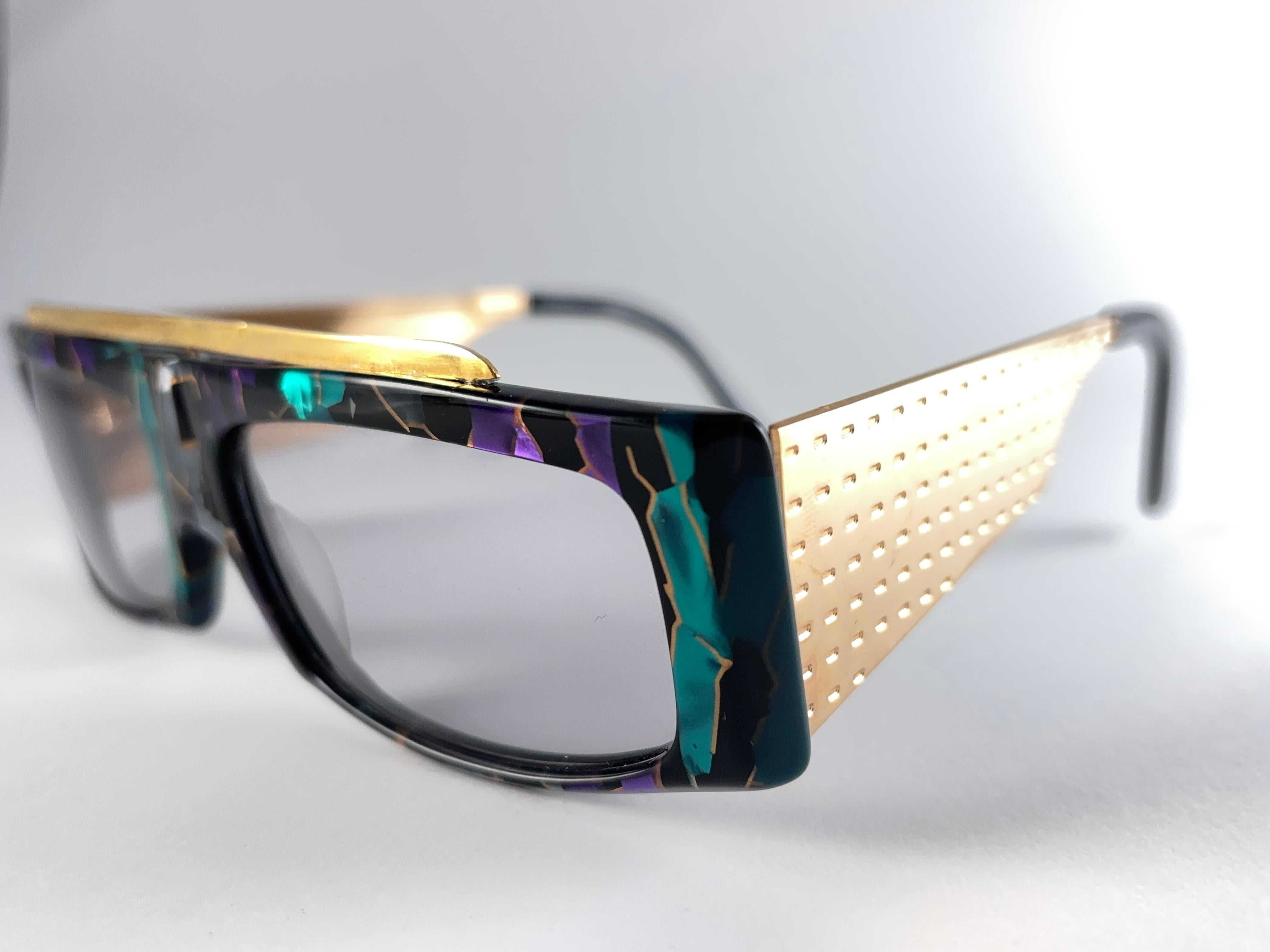 Women's or Men's New Vintage Montana 553 Mask Mosaic & Gold Handmade in France Sunglasses 80's For Sale