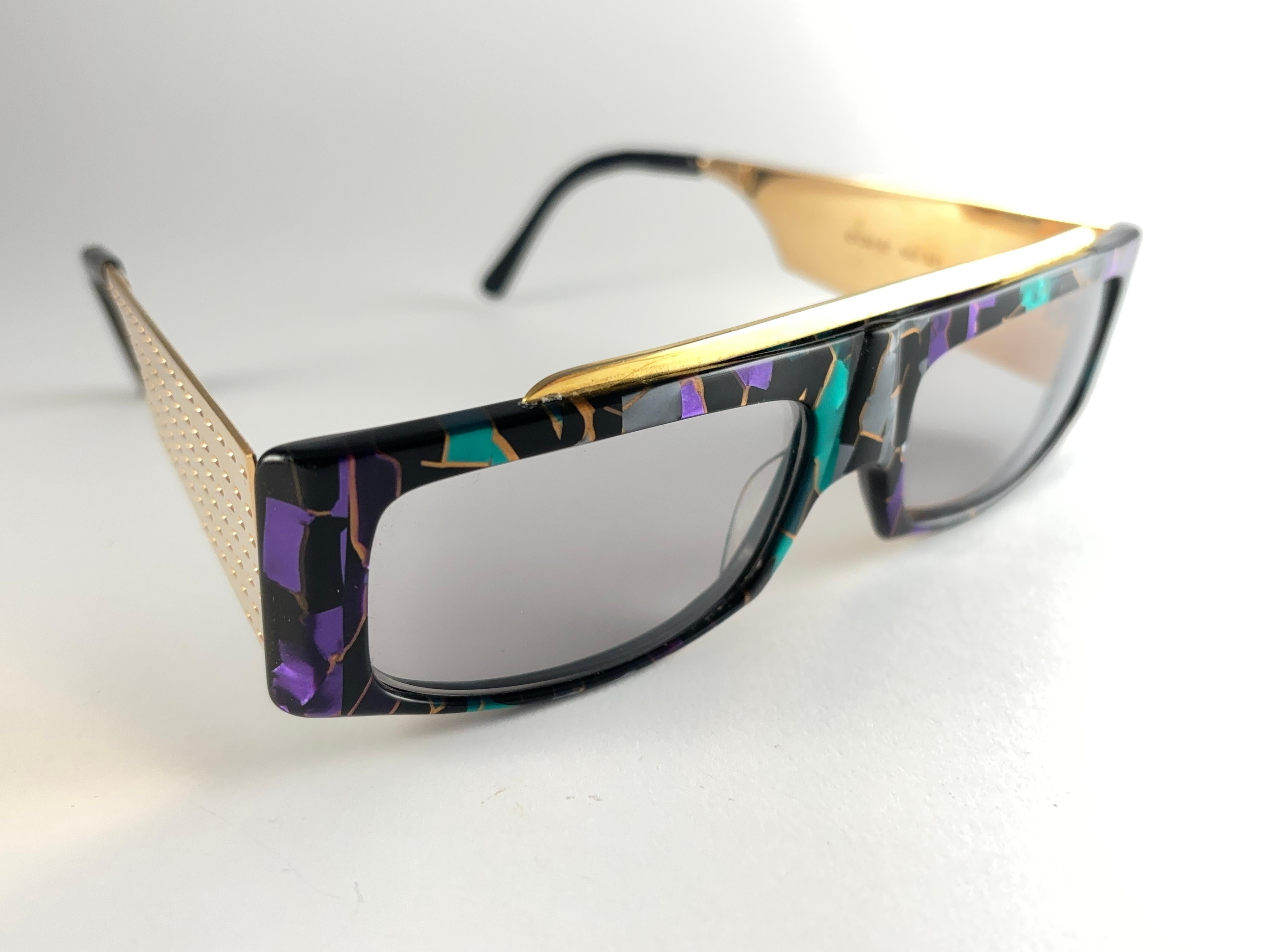New Vintage Montana 553 Mask Mosaic & Gold Handmade in France Sunglasses 80's For Sale 1