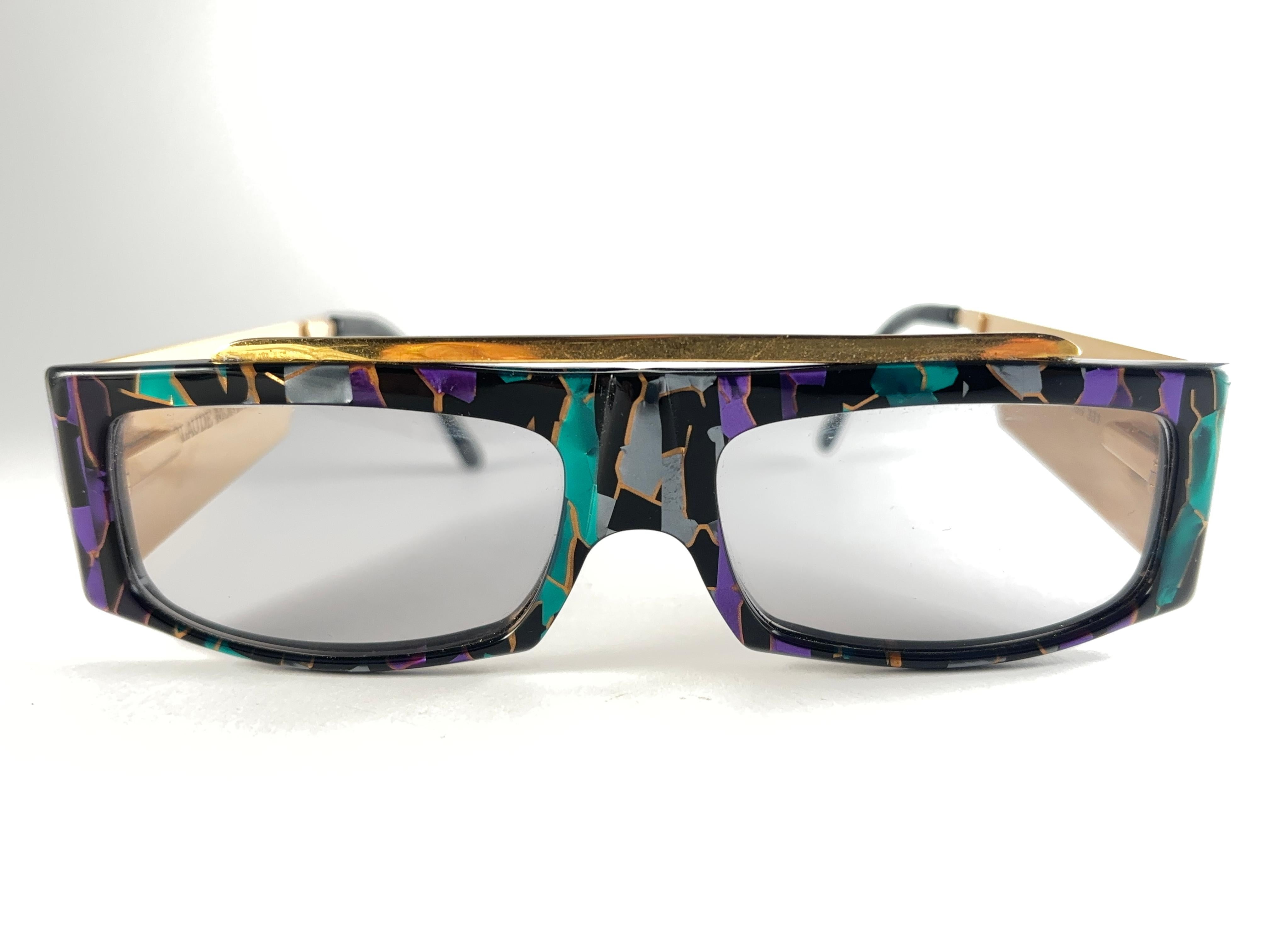 New Vintage Montana 553 Mask Mosaic & Gold Handmade in France Sunglasses 80's For Sale 2