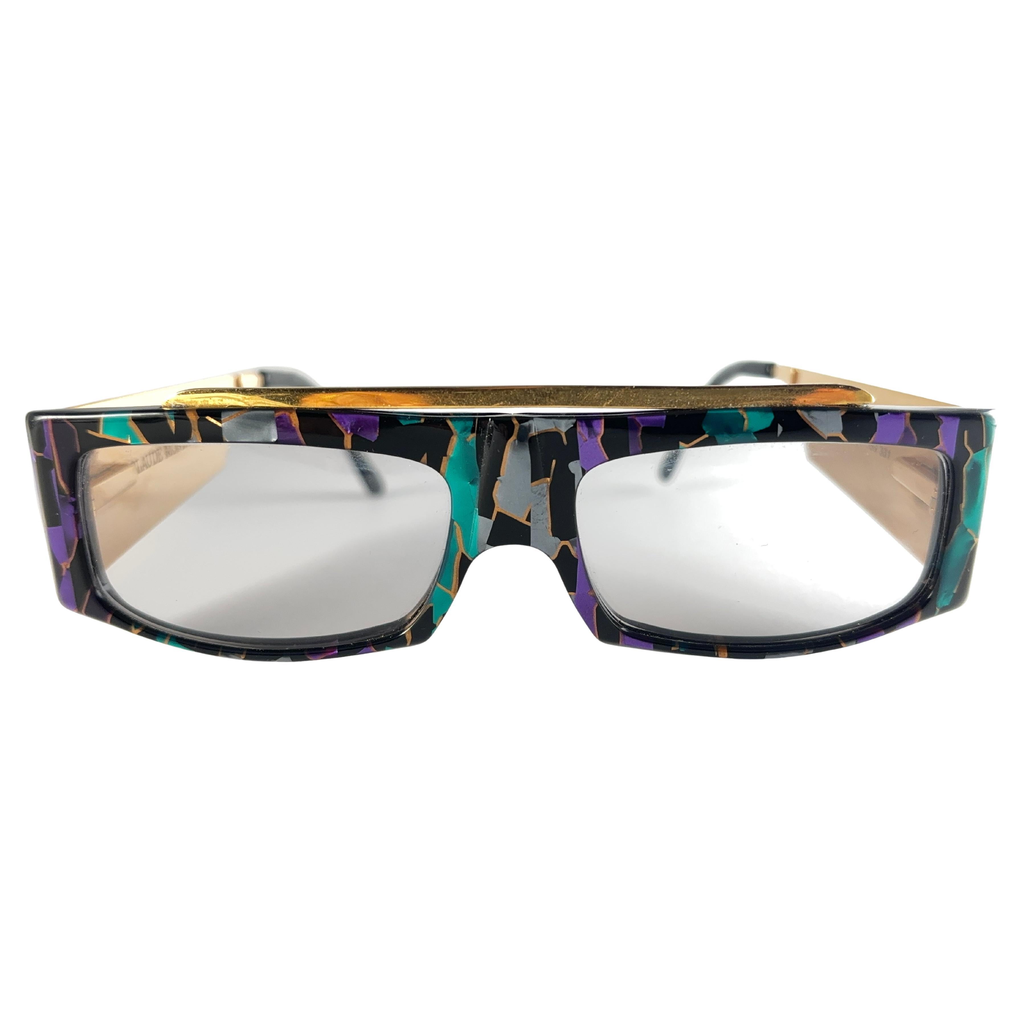 New Vintage Montana 553 Mask Mosaic & Gold Handmade in France Sunglasses 80's For Sale