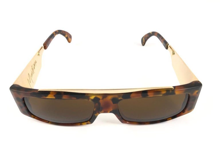 Women's or Men's New Vintage Montana 553 Mask Tortoise & Gold Handmade in France Sunglasses 1990 For Sale
