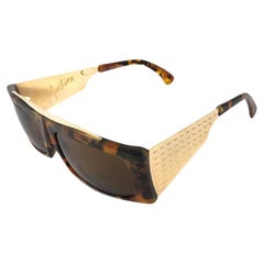 Lunettes de soleil « New Vintage Montana 553 » à monture écaille et dorée, fabriquées à la main en France, 1990