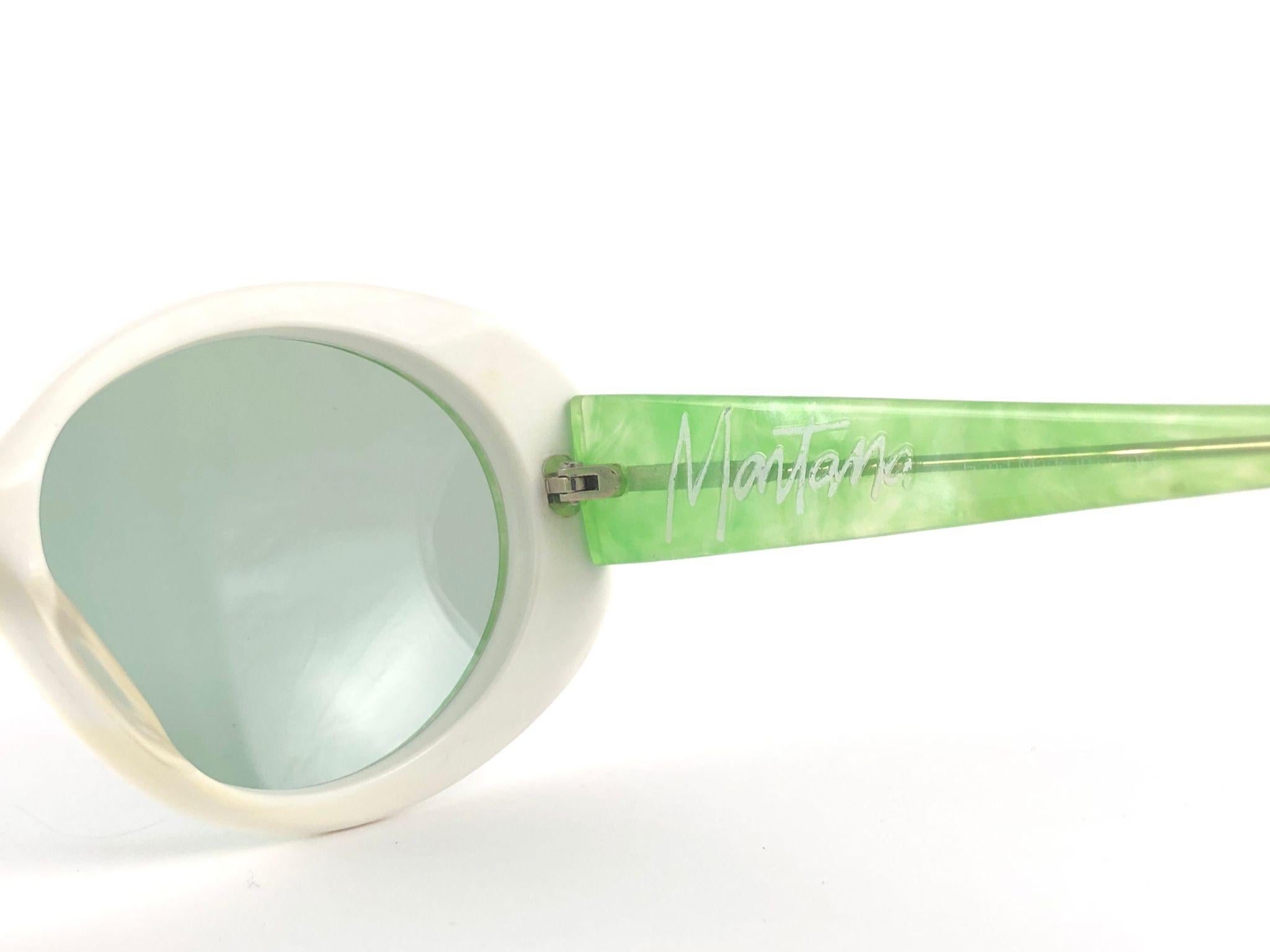 New Vintage Montana 5594 Oval White & Green Handmade in France Sunglasses 1990 In New Condition In Baleares, Baleares
