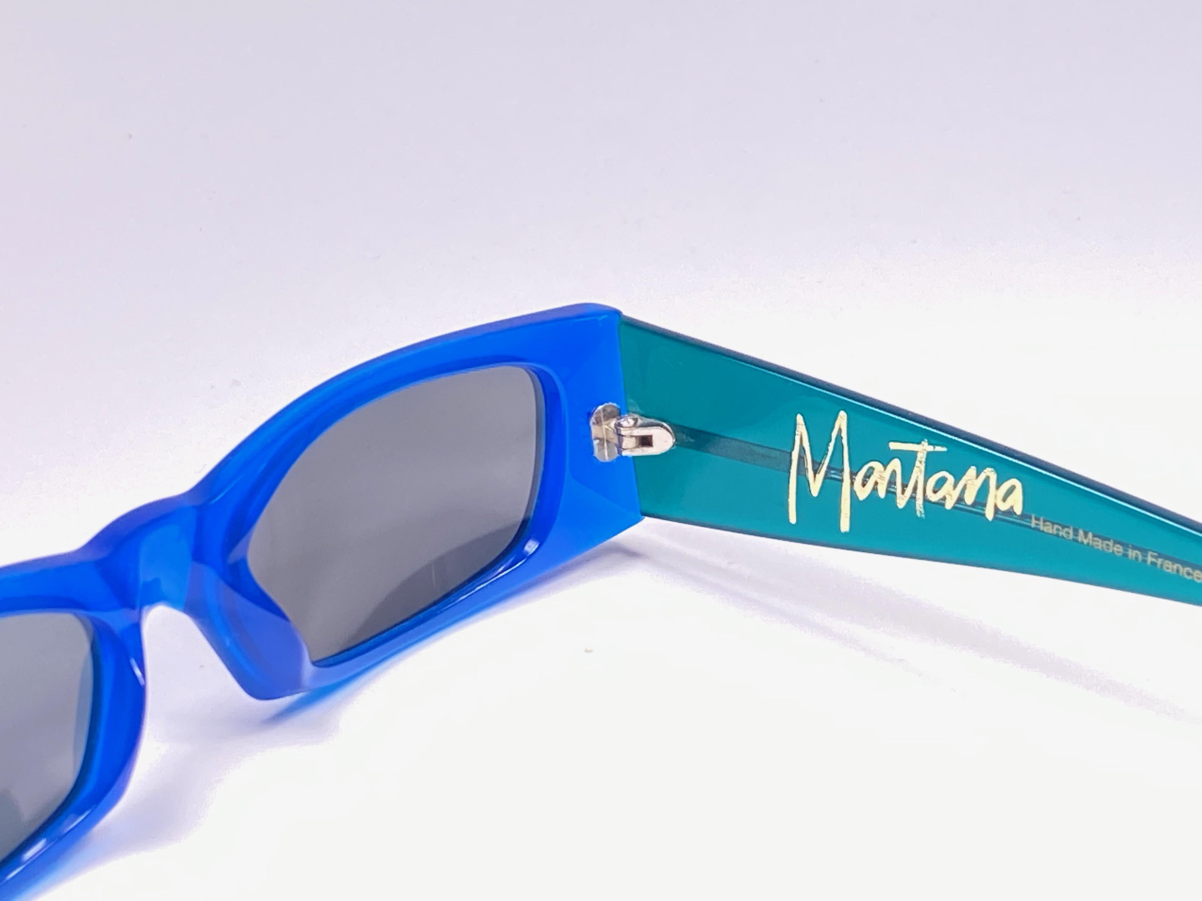 New Vintage Montana M605 True Blue & Green Handmade in France Sunglasses 1990 In New Condition For Sale In Baleares, Baleares