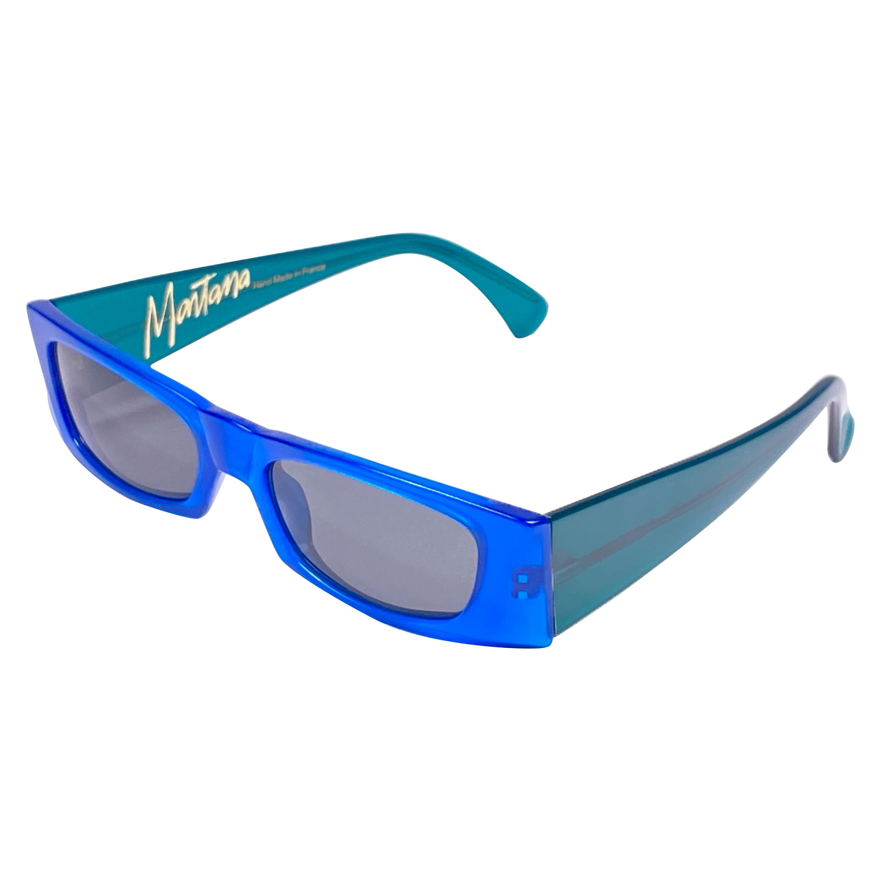 New Vintage Montana M605 True Blue & Green Handmade in France Sunglasses 1990 For Sale