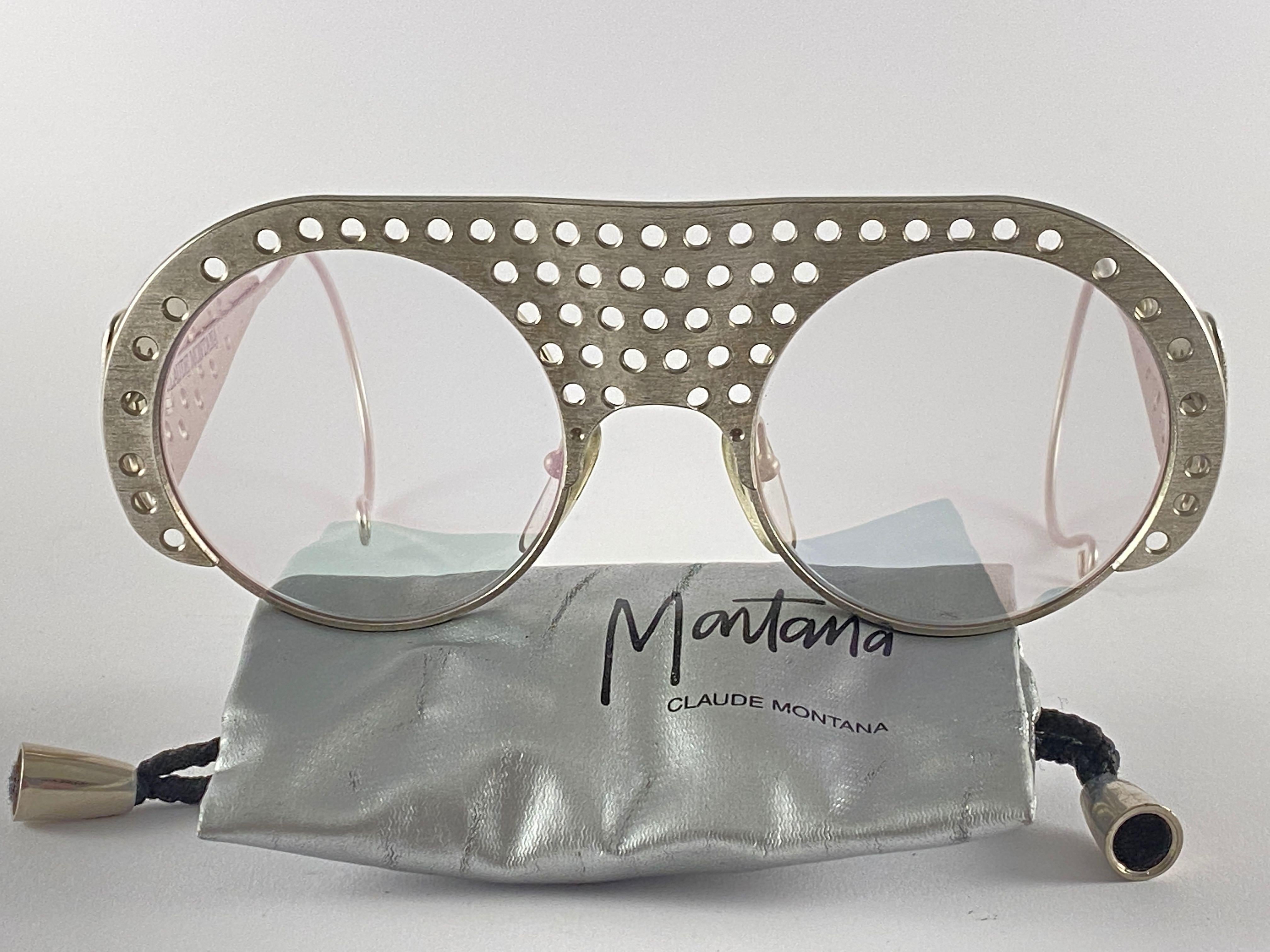 Argent Nouveau masque perforé argenté Montana Lady Gaga France lunettes de soleil vintage des années 1980 en vente