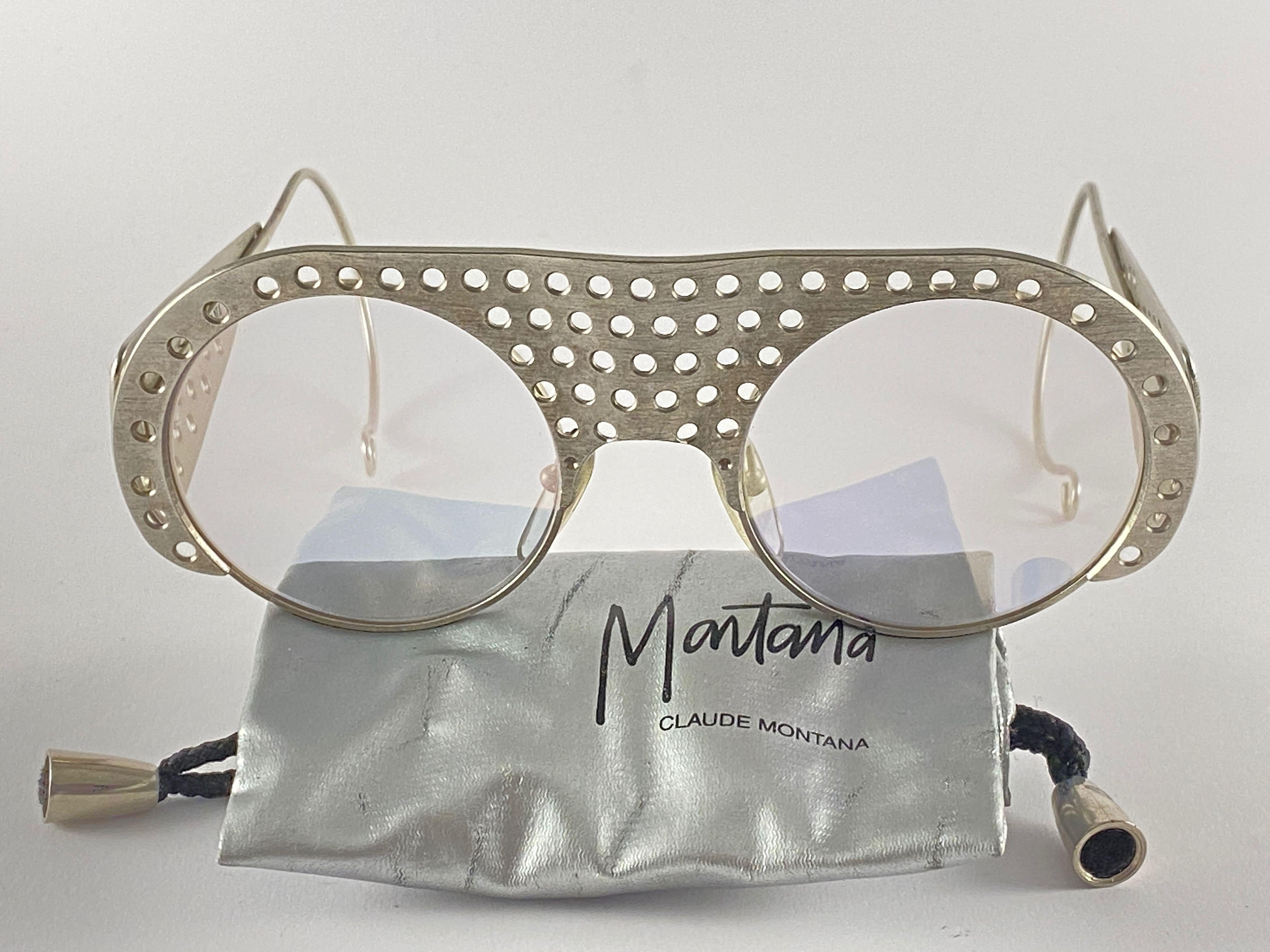 New Vintage Montana Silver Perforated Mask Lady Gaga France Sunglasses 1980's In New Condition For Sale In Baleares, Baleares