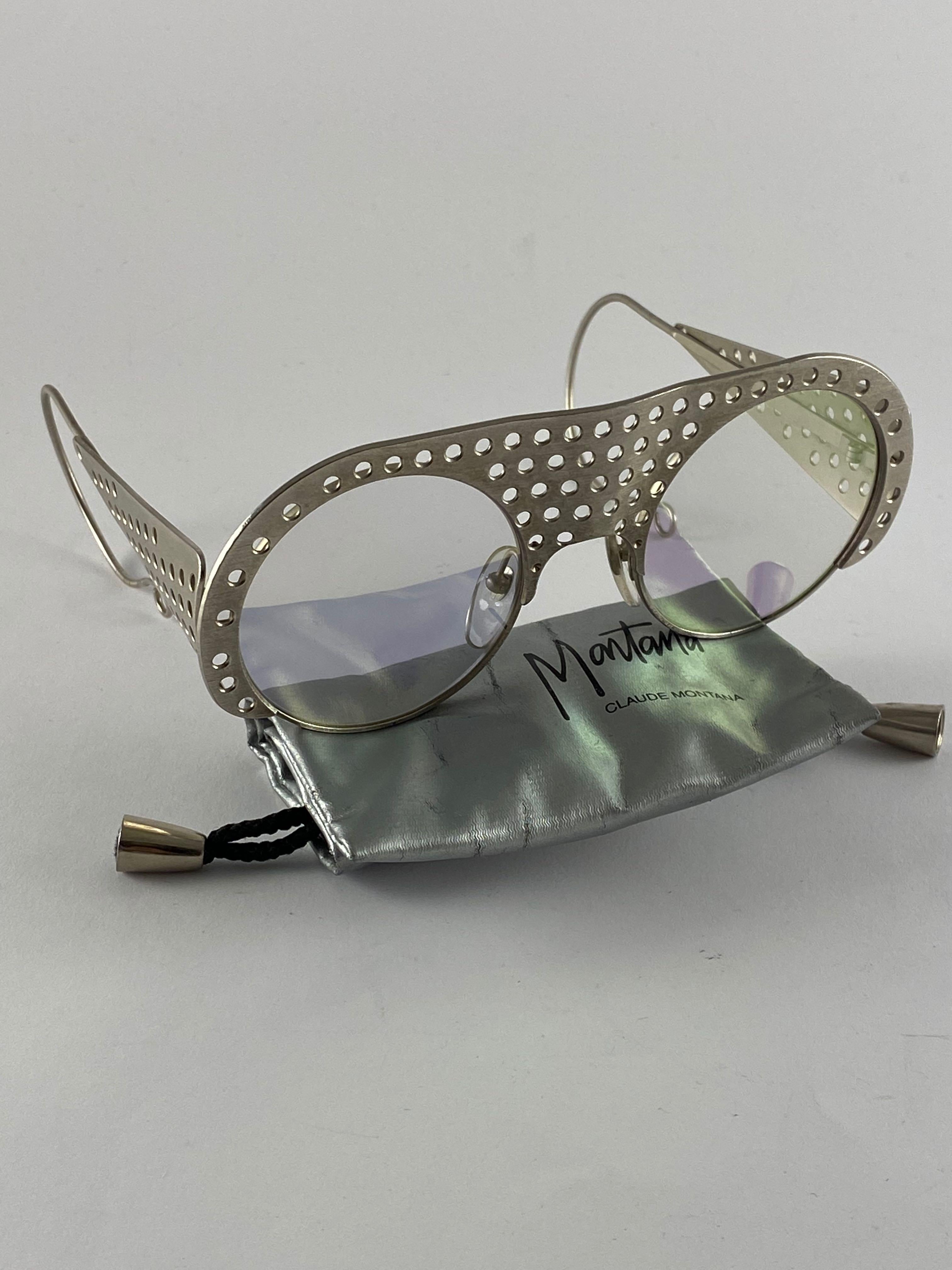 Women's or Men's New Vintage Montana Silver Perforated Mask Lady Gaga France Sunglasses 1980's For Sale