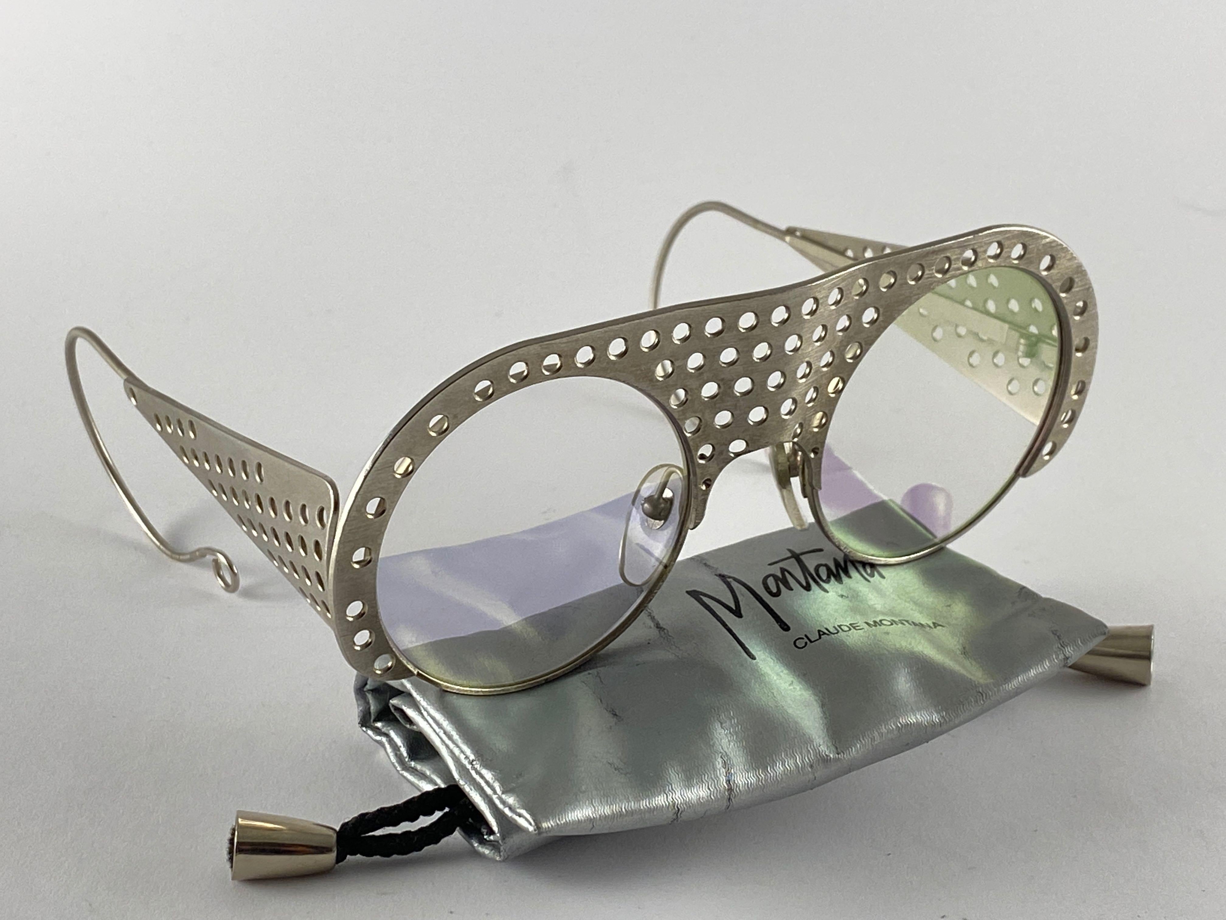 New Vintage Montana Silver Perforated Mask Lady Gaga France Sunglasses 1980's For Sale 1