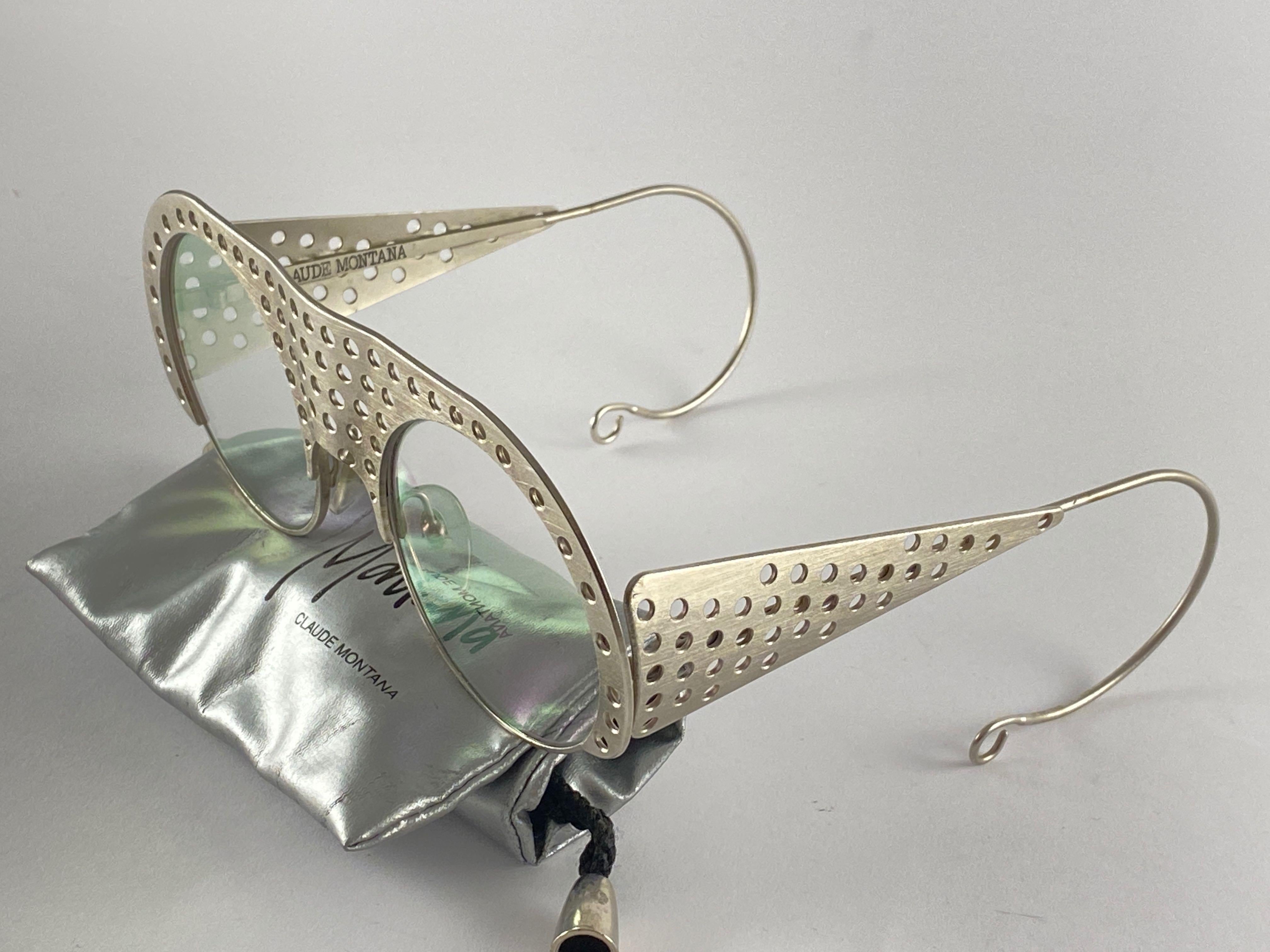 New Vintage Montana Silver Perforated Mask Lady Gaga France Sunglasses 1980's For Sale 2