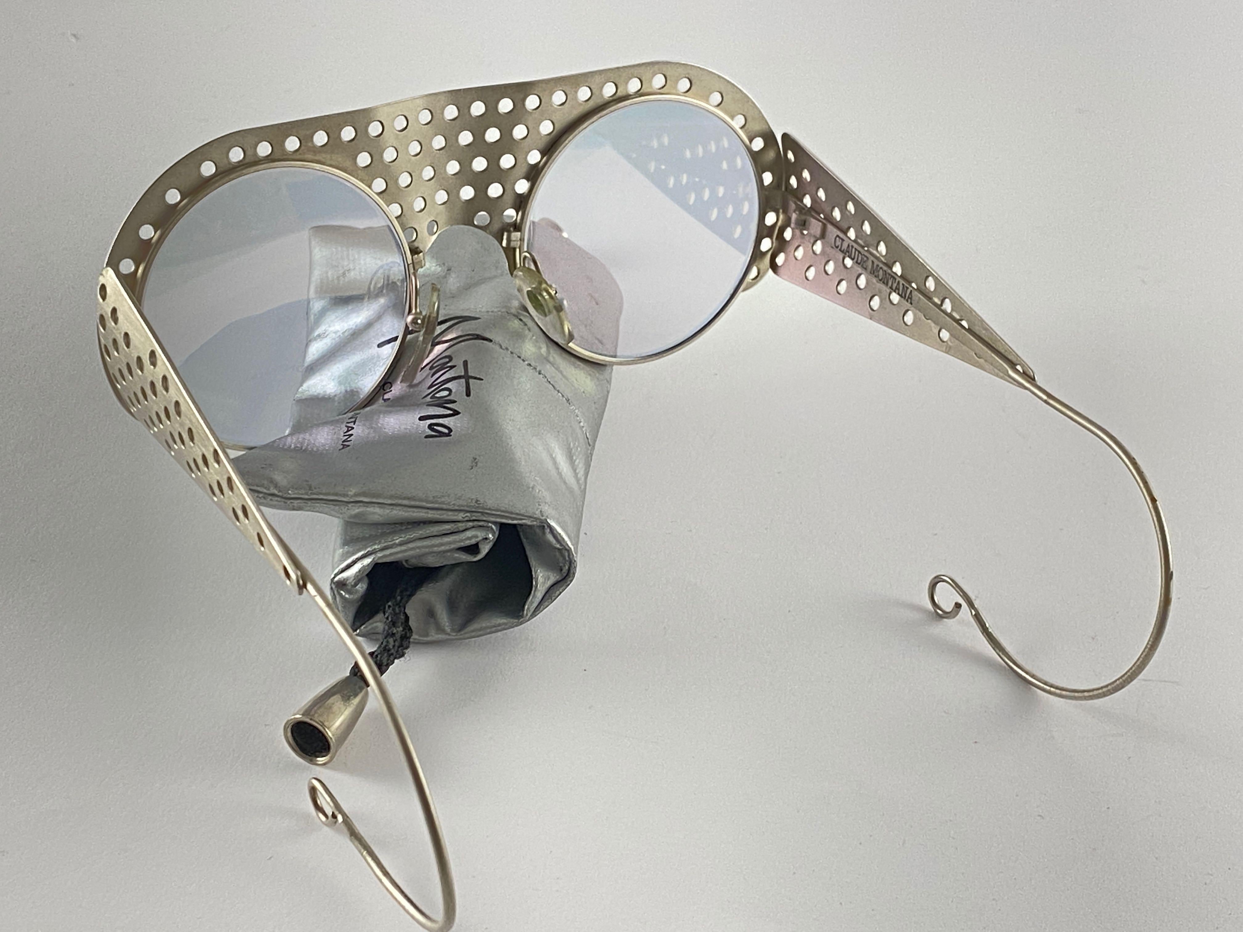 New Vintage Montana Silver Perforated Mask Lady Gaga France Sunglasses 1980's For Sale 4