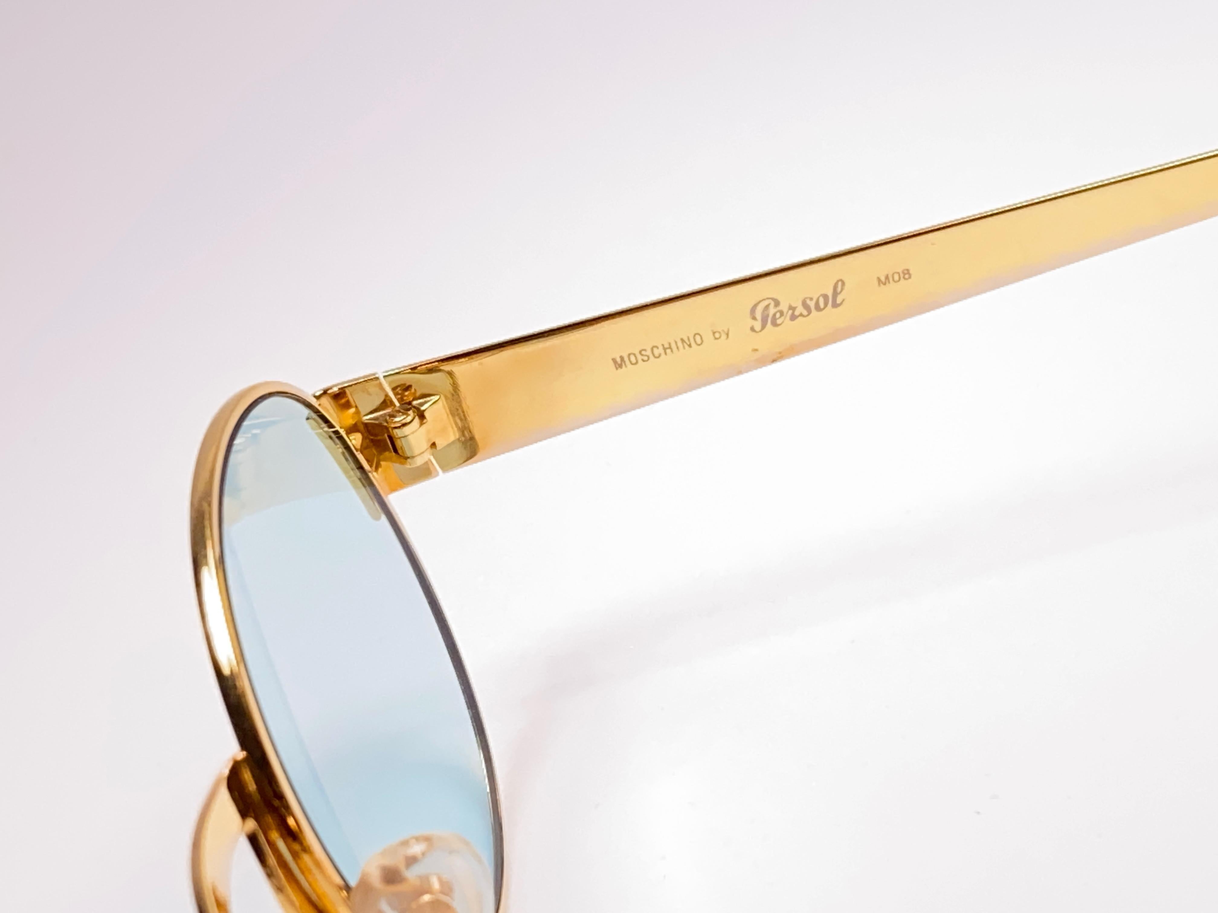 New Vintage Moschino By Persol M08 Frame Medium Round Gold Sunglasses  In New Condition In Baleares, Baleares